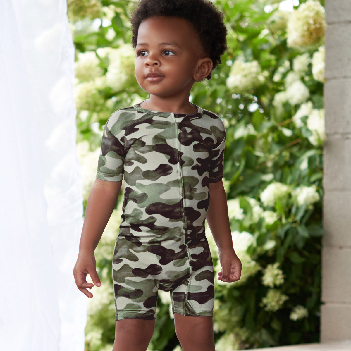 Baby Boys Hide & Seek Camo Buttery Soft Viscose Made from Eucalyptus Snug Fit Romper, lifestyle photo 2