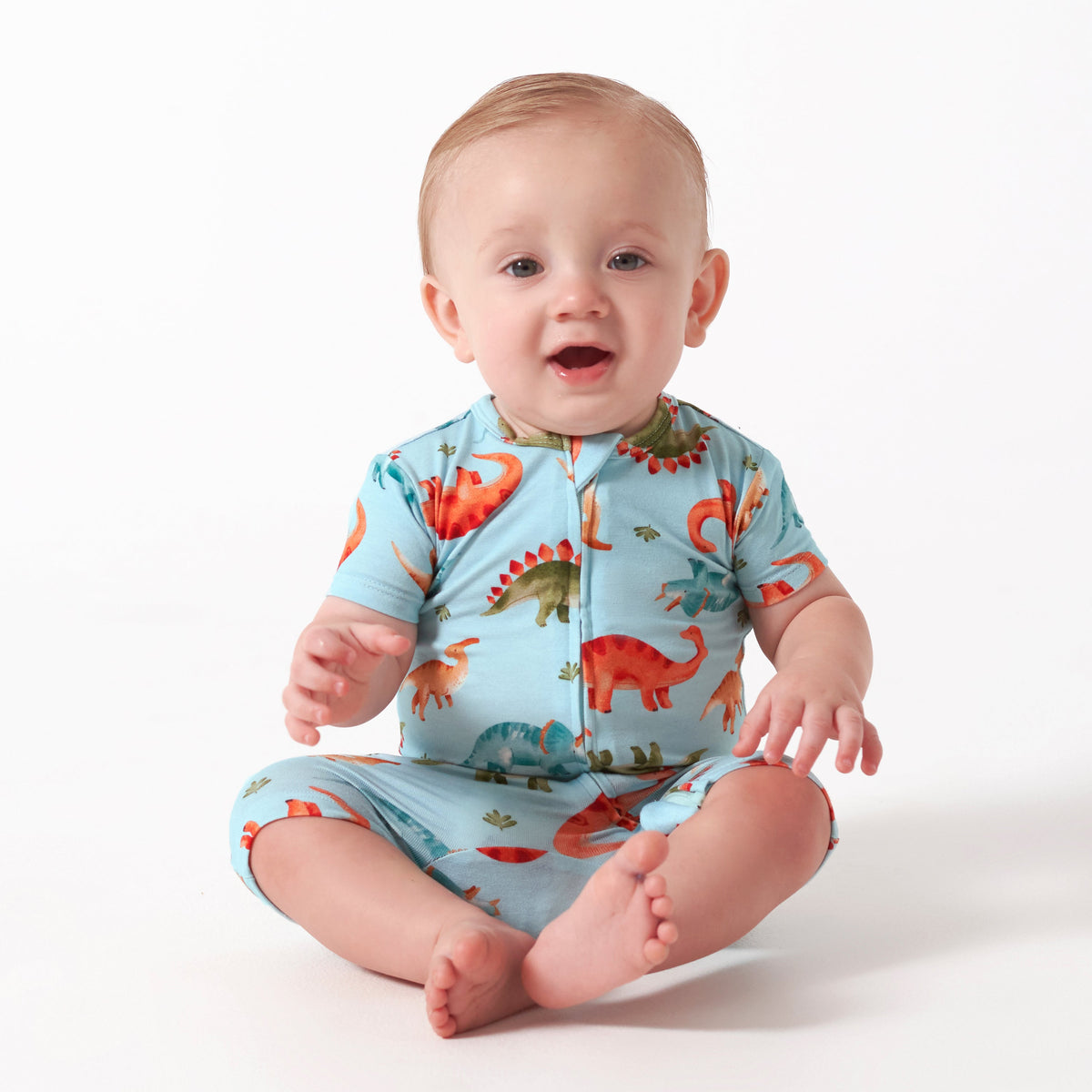 Baby Snugosaurous Buttery Soft Viscose Made from Eucalyptus Snug Fit Romper, lifestyle photo 1
