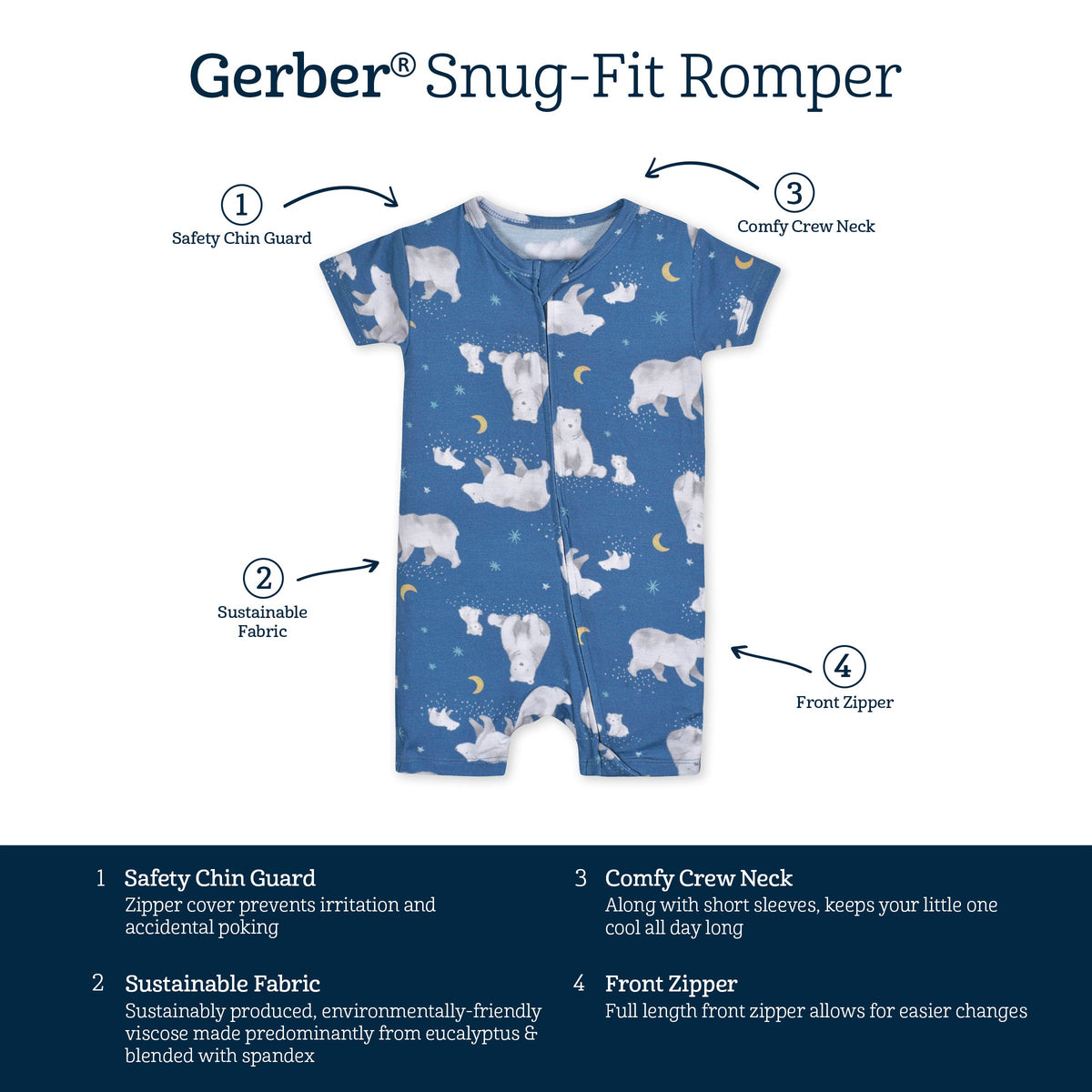 Baby Polar Night Buttery Soft Viscose Made from Eucalyptus Snug Fit Romper-Gerber Childrenswear Wholesale
