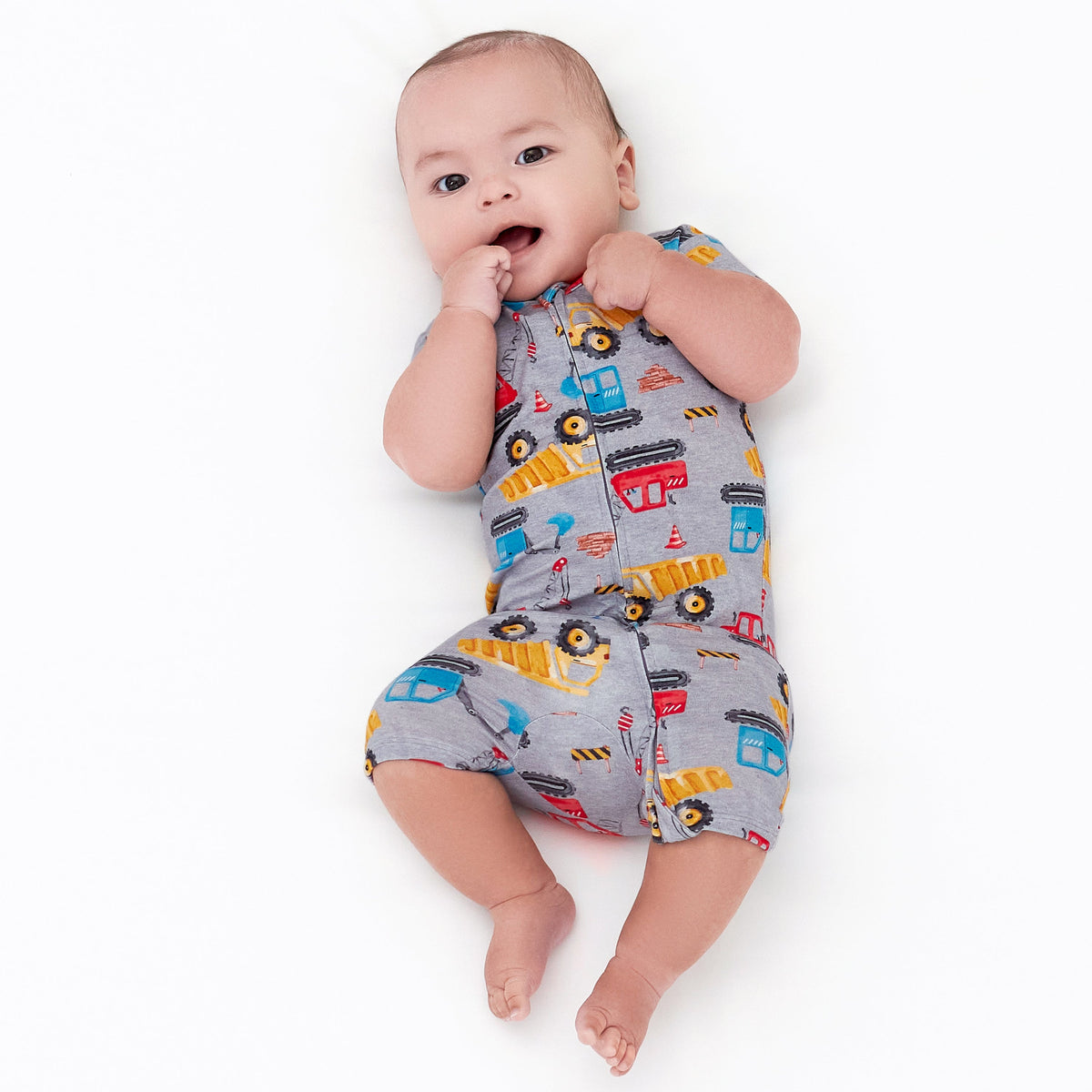Baby Boys Construction Trucks Buttery Soft Viscose Made from Eucalyptus Snug Fit Romper, view 5