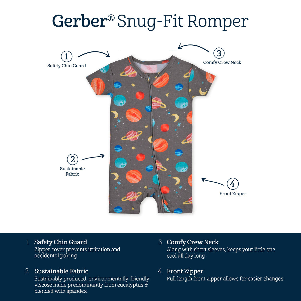 Baby Outer Space Buttery Soft Viscose Made from Eucalyptus Snug Fit Romper-Gerber Childrenswear Wholesale