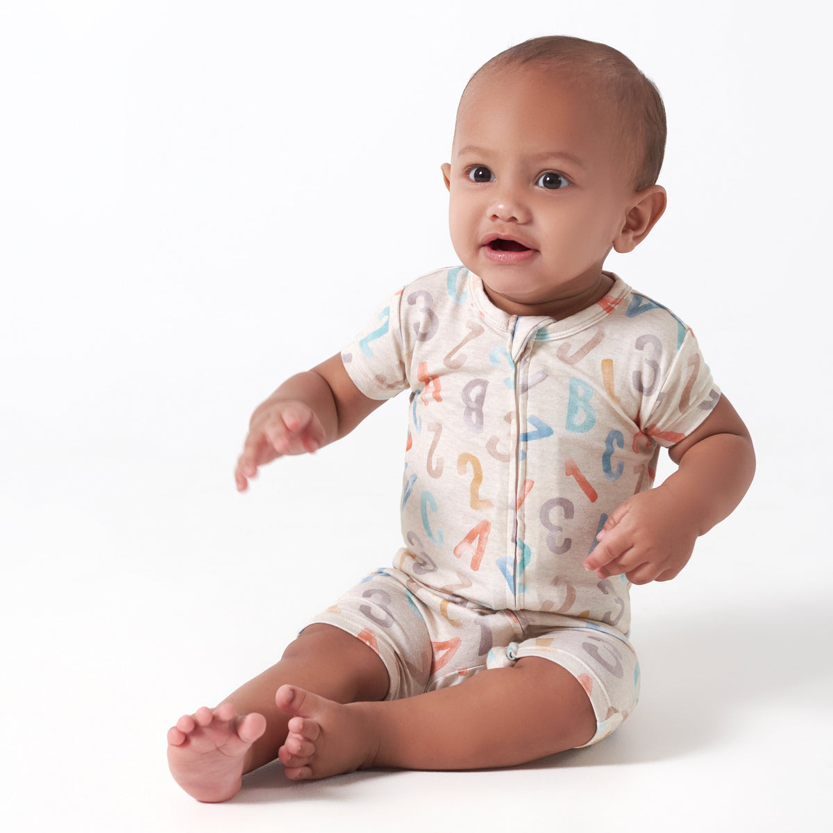 Baby Alphabet Soup Buttery Soft Viscose Made from Eucalyptus Snug Fit Romper, lifestyle photo 1