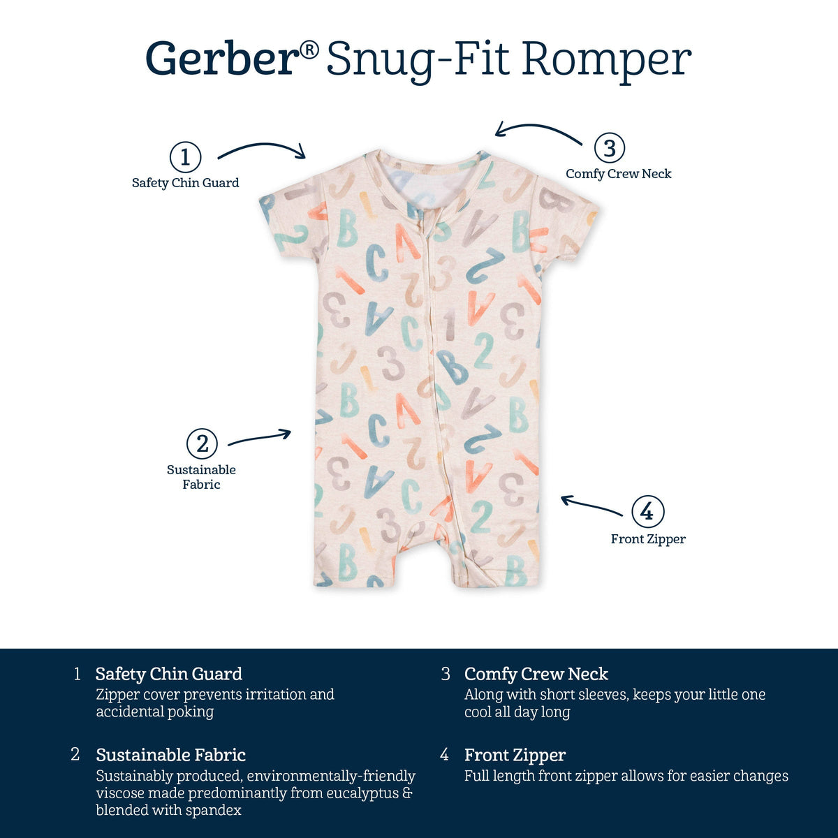 Baby Alphabet Soup Buttery Soft Viscose Made from Eucalyptus Snug Fit Romper-Gerber Childrenswear Wholesale