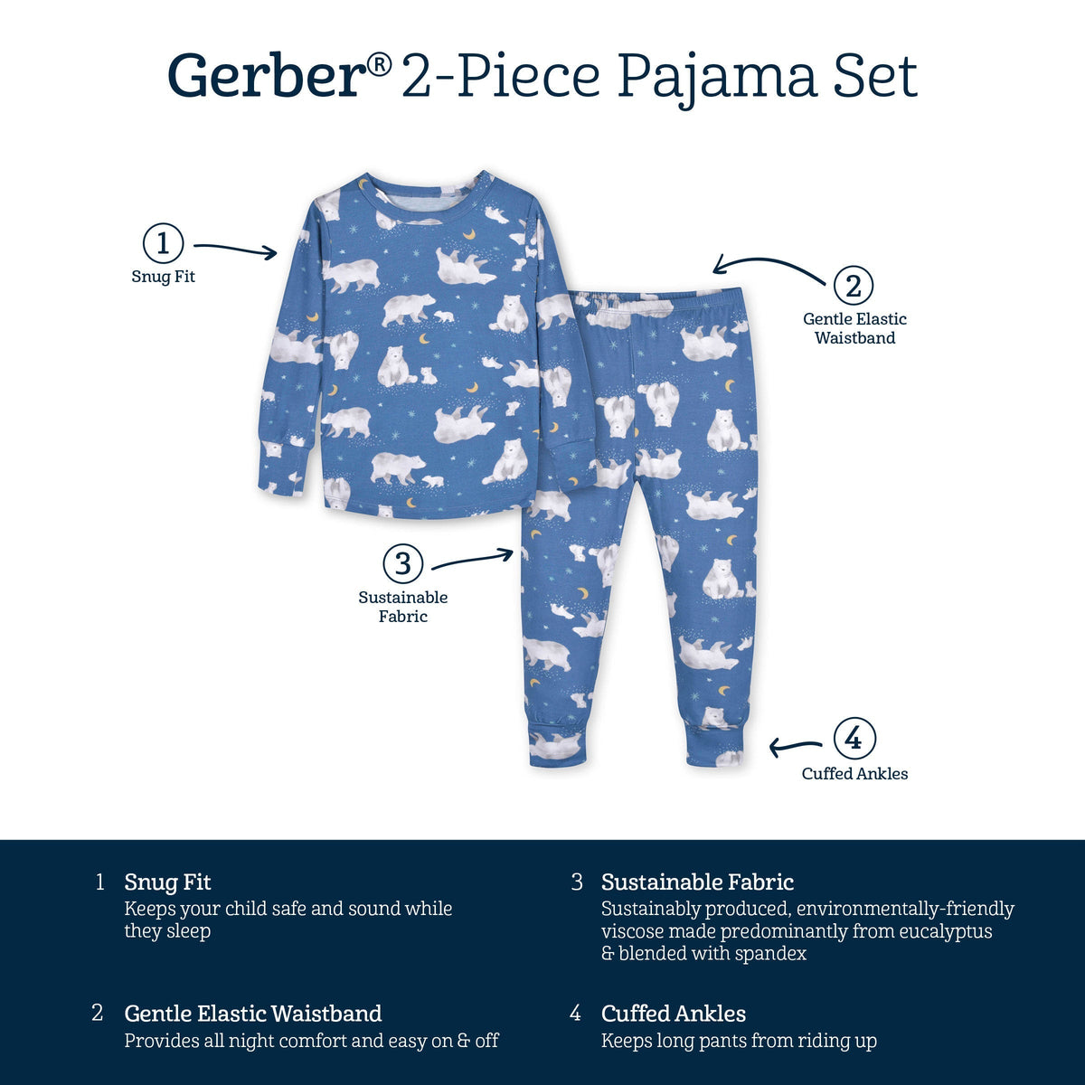 2-Piece Infant & Toddler Polar Night Buttery Soft Viscose Made from Eucalyptus Snug Fit Pajamas-Gerber Childrenswear Wholesale