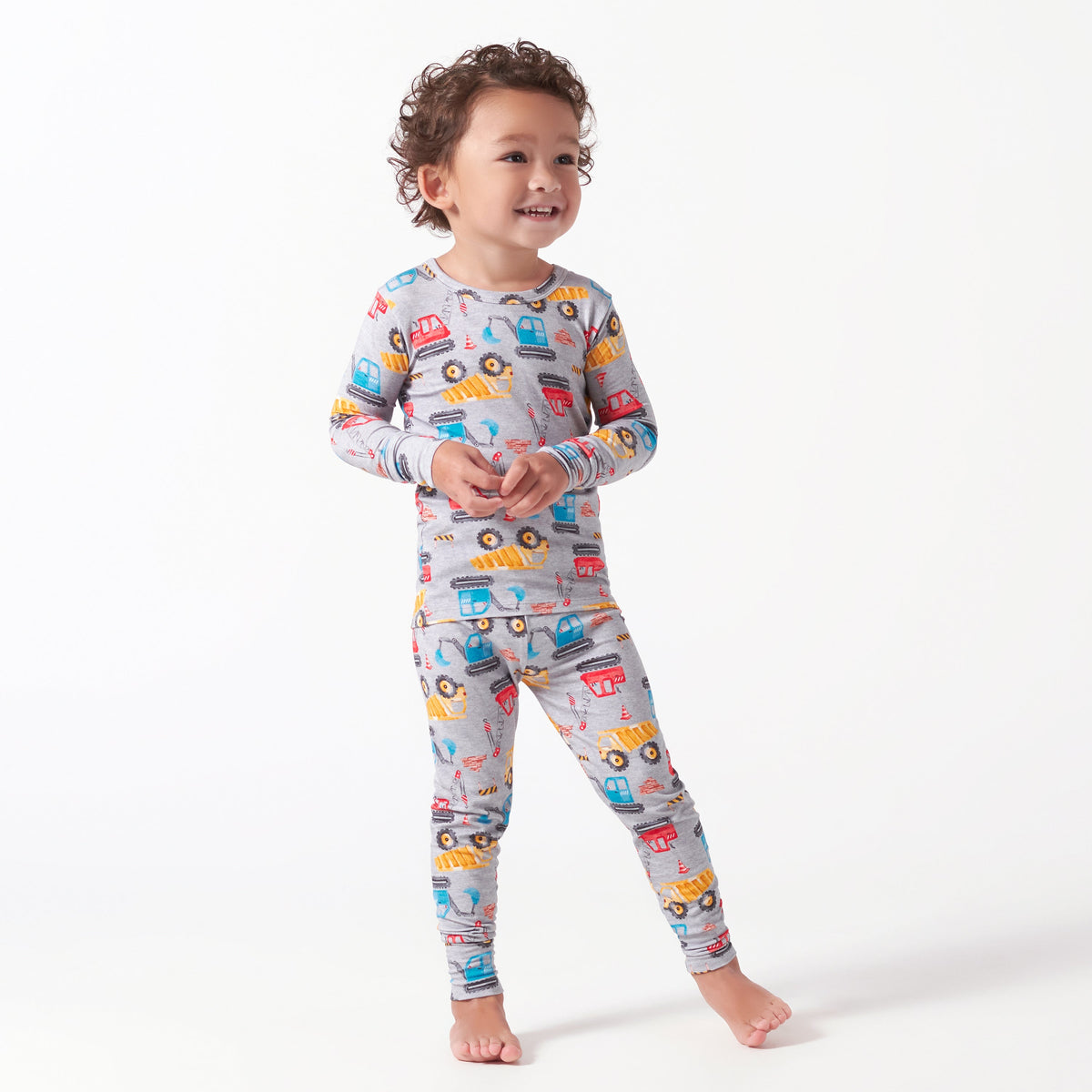2-Piece Infant & Toddler Boys Construction Trucks Buttery Soft Viscose Made from Eucalyptus Snug Fit Pajamas, lifestyle photo 1