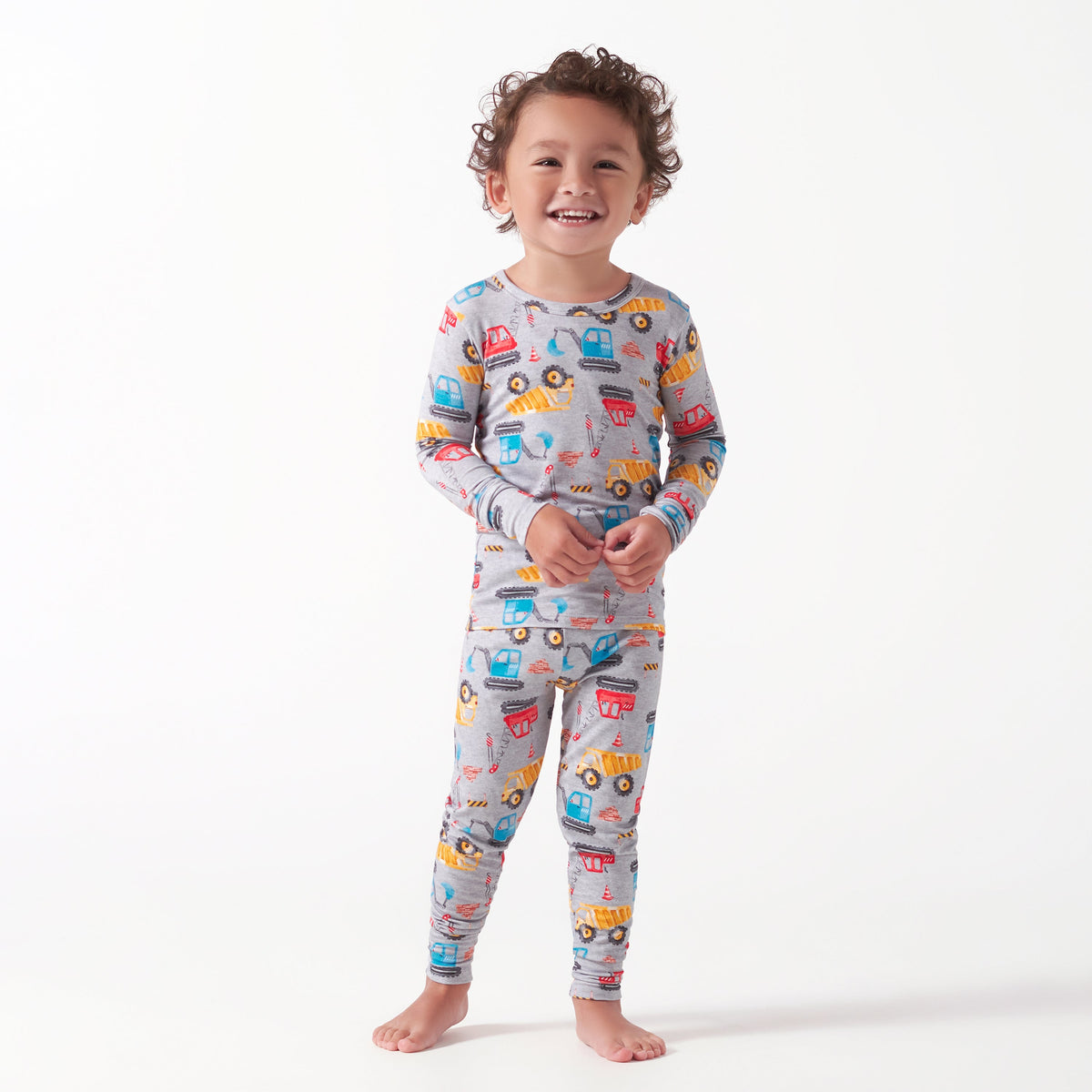 2-Piece Infant & Toddler Boys Construction Trucks Buttery Soft Viscose Made from Eucalyptus Snug Fit Pajamas, lifestyle photo 2