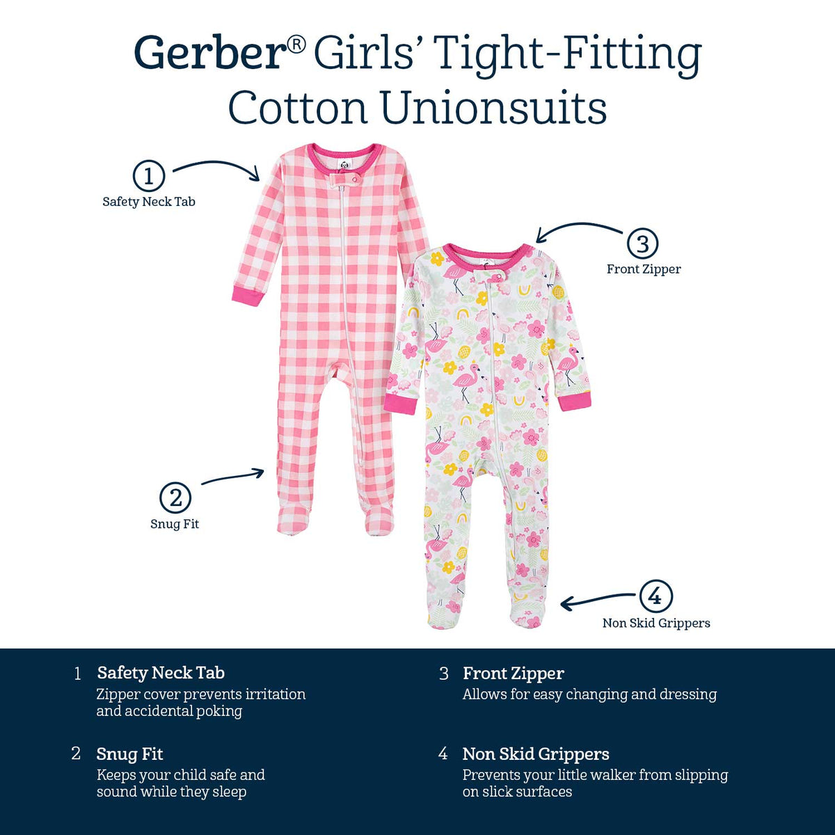2-Pack Baby & Toddler Girls Summer Blossom Snug Fit Footed Cotton Pajamas-Gerber Childrenswear Wholesale