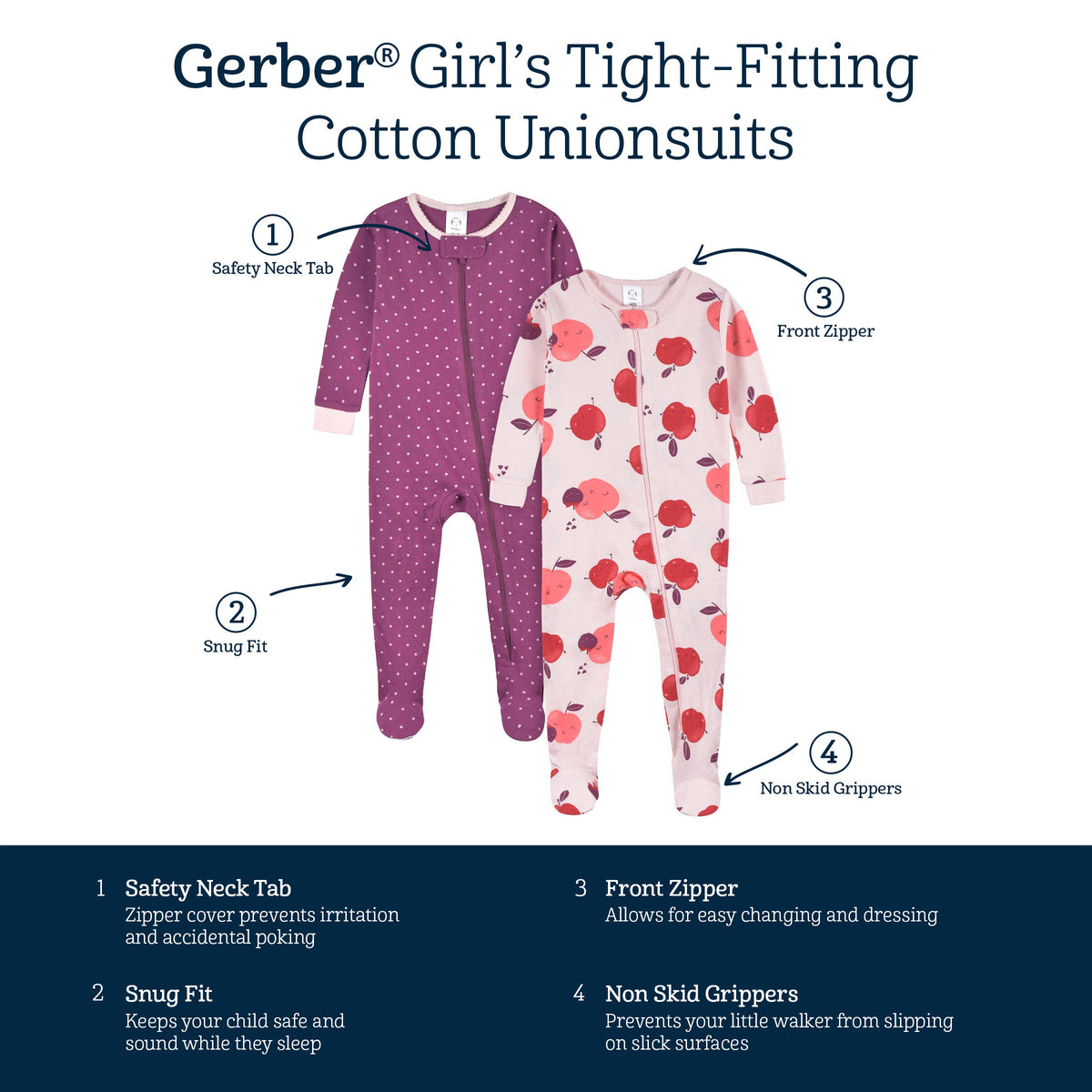 2-Pack Baby & Toddler Girls Apple Bouquets Snug Fit Footed Cotton Pajamas-Gerber Childrenswear Wholesale