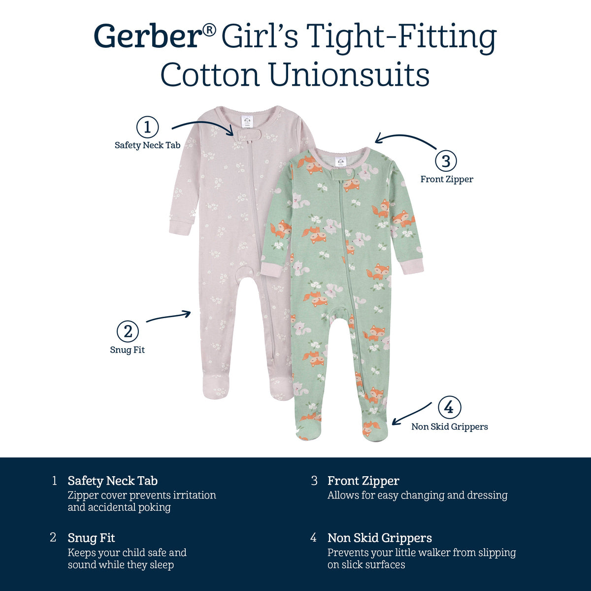 2-Pack Baby & Toddler Girls Purple Woodland Fox Snug Fit Footed Cotton Pajamas-Gerber Childrenswear Wholesale