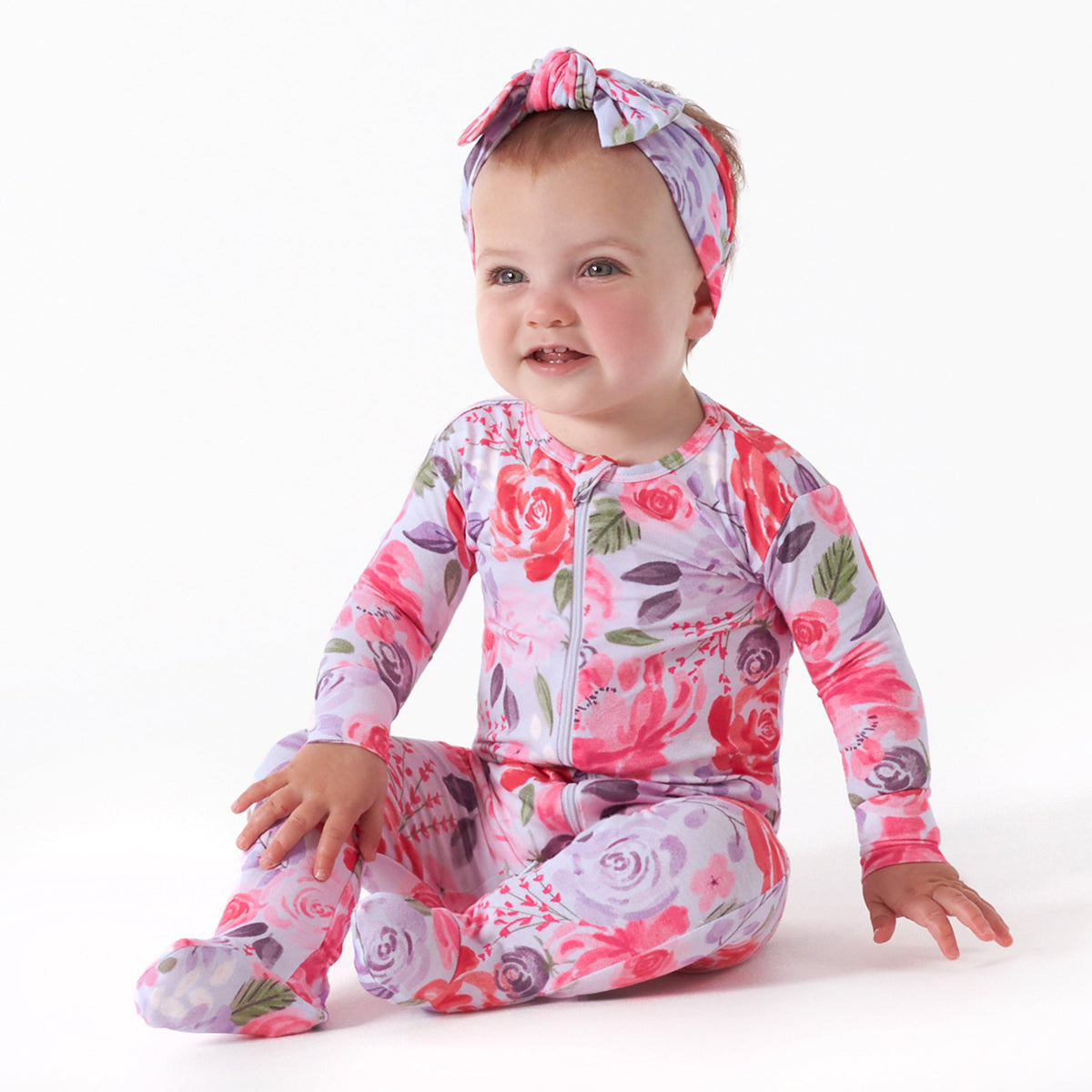 Baby & Toddler Girls Lilac Garden Buttery Soft Viscose Made from Eucalyptus Snug Fit Footed Pajamas, lifestyle photo 2