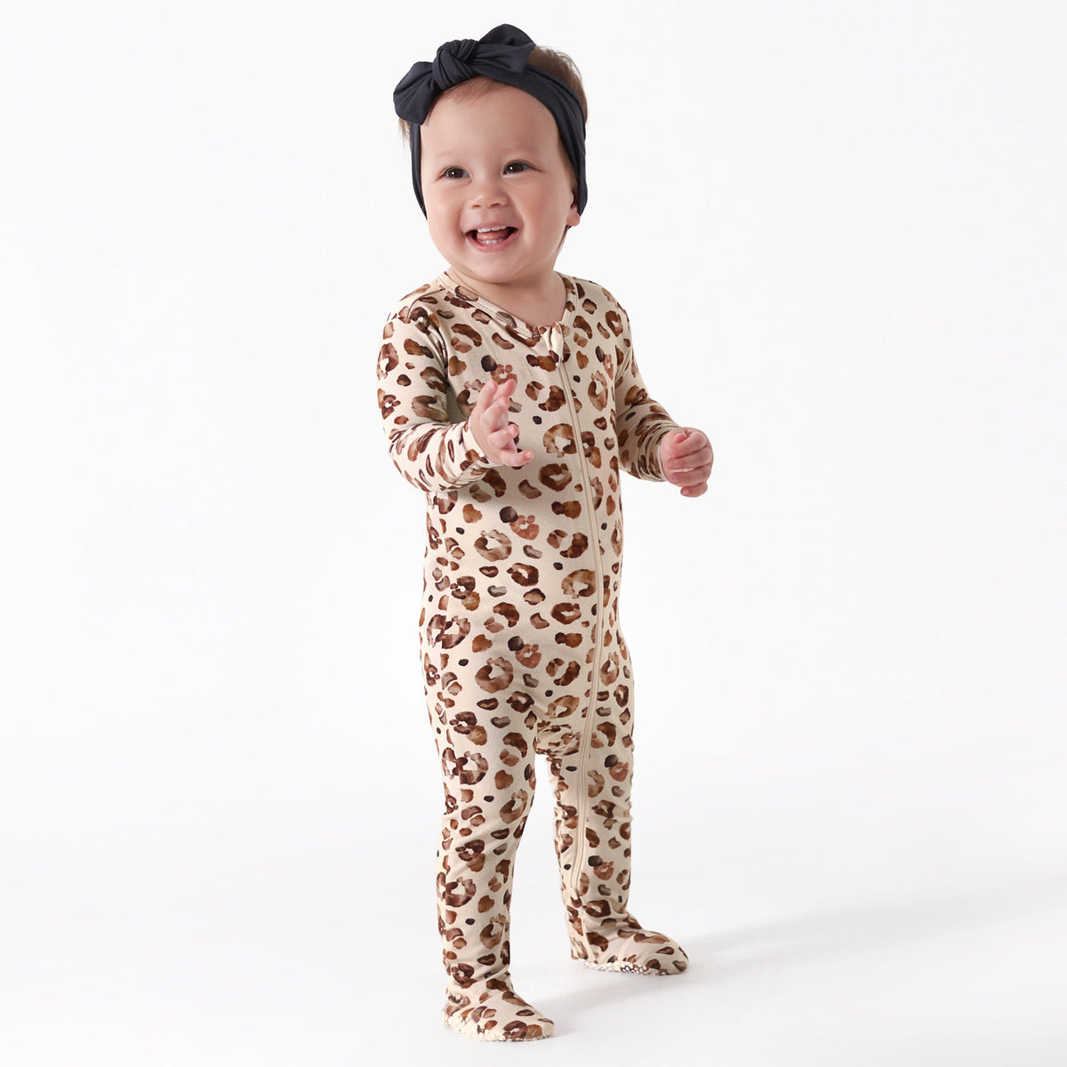 Baby & Toddler Spotted Leopard Buttery Soft Viscose Made from Eucalyptus Snug Fit Footed Pajamas, lifestyle photo 2