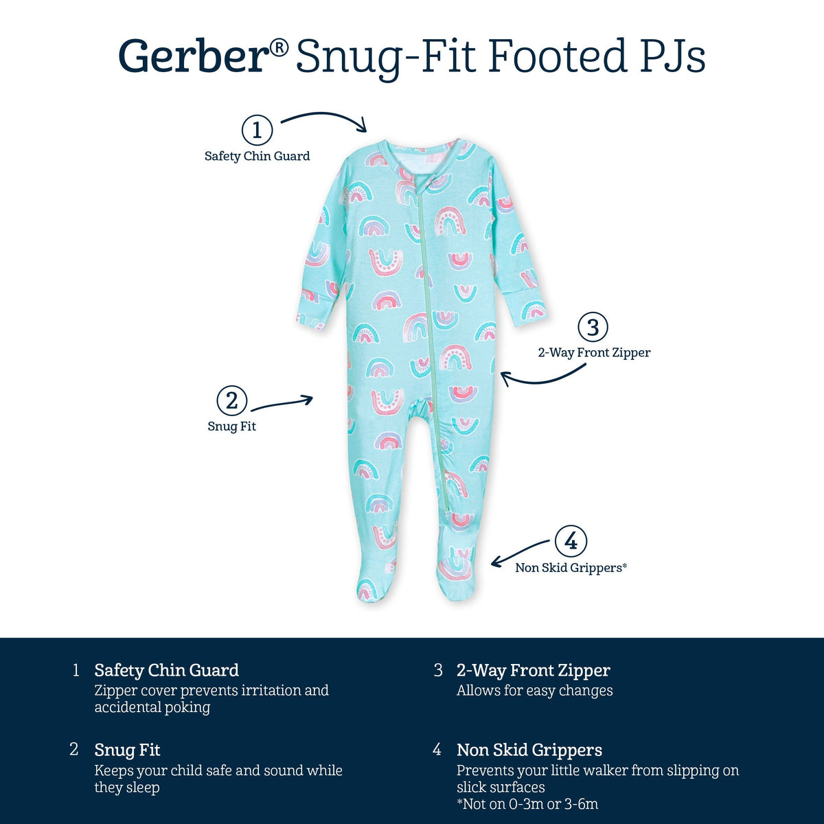 Baby & Toddler Rainbow Sky Buttery Soft Viscose Made from Eucalyptus Snug Fit Footed Pajamas-Gerber Childrenswear Wholesale