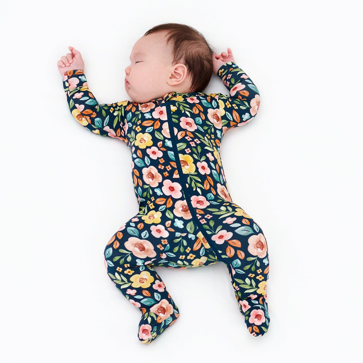 Baby & Toddler Girls Midnight Floral Buttery Soft Viscose Made from Eucalyptus Snug Fit Footed Pajamas, view 5