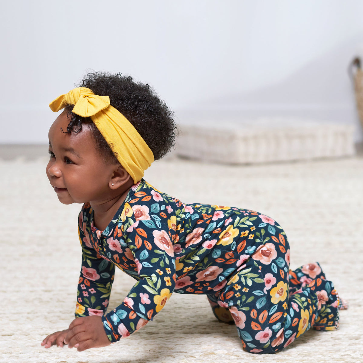 Baby & Toddler Girls Midnight Floral Buttery Soft Viscose Made from Eucalyptus Snug Fit Footed Pajamas, lifestyle photo 4