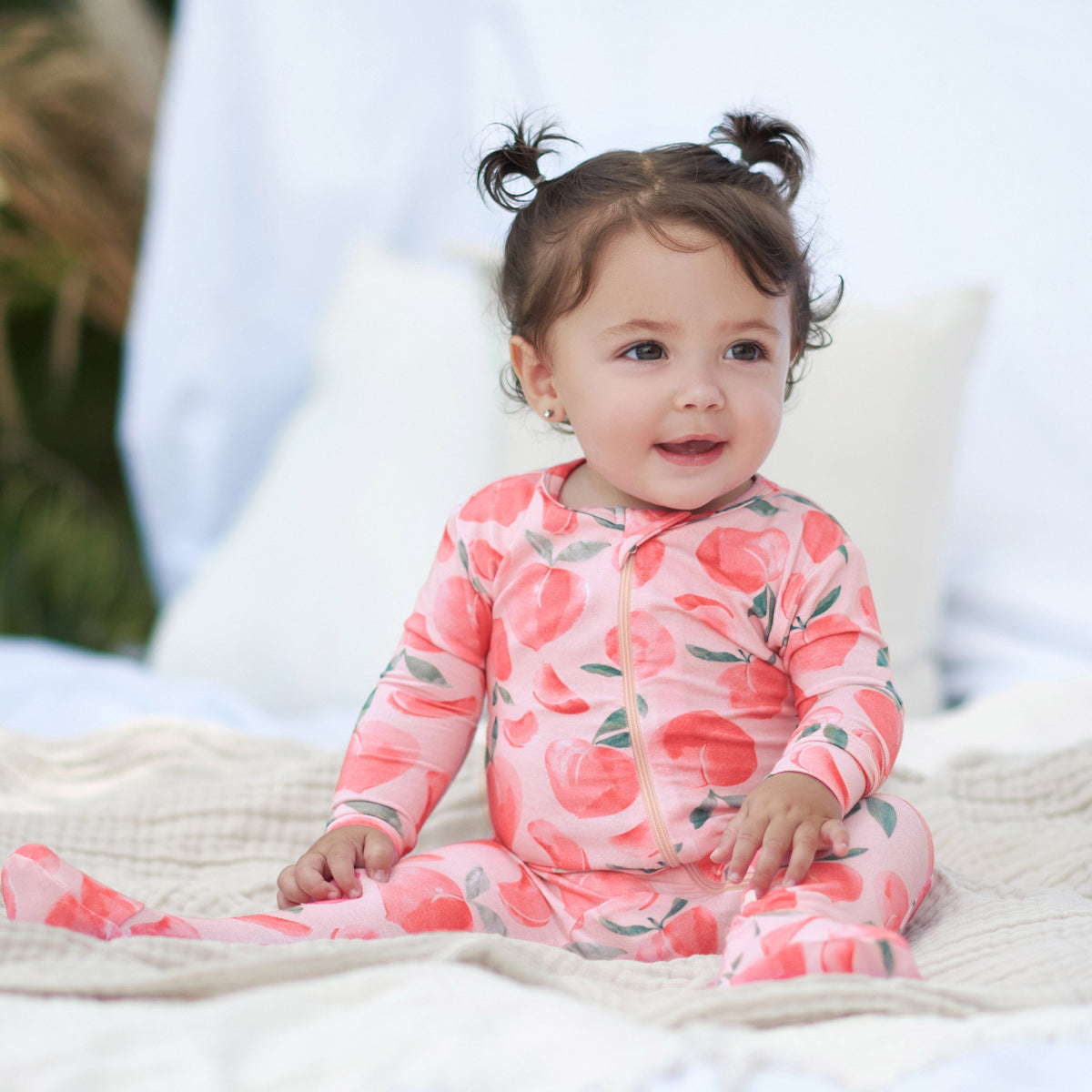 Baby & Toddler Girls Just Peachy Buttery Soft Viscose Made from Eucalyptus Snug Fit Footed Pajamas, lifestyle photo 3