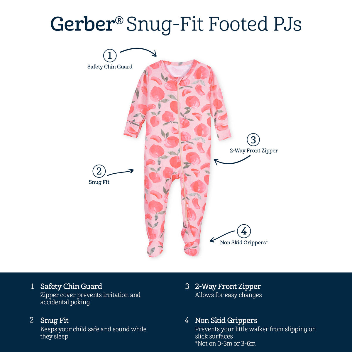 Baby & Toddler Girls Just Peachy Buttery Soft Viscose Made from Eucalyptus Snug Fit Footed Pajamas-Gerber Childrenswear Wholesale