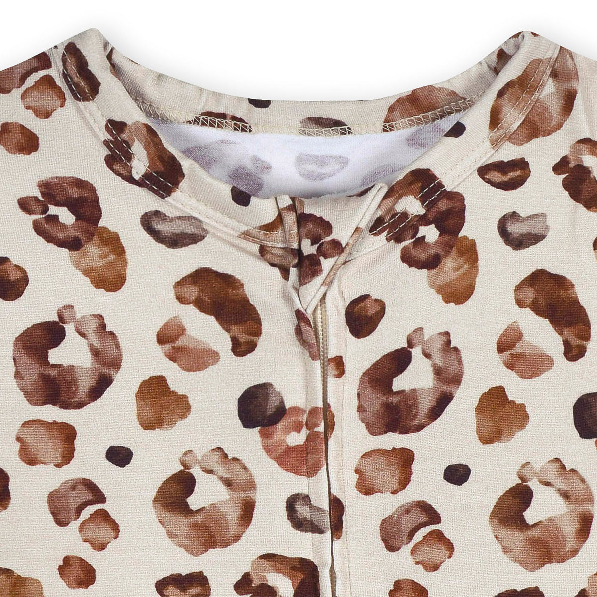 Baby Spotted Leopard Buttery Soft Viscose Made from Eucalyptus Snug Fit Romper, close-up detail 1