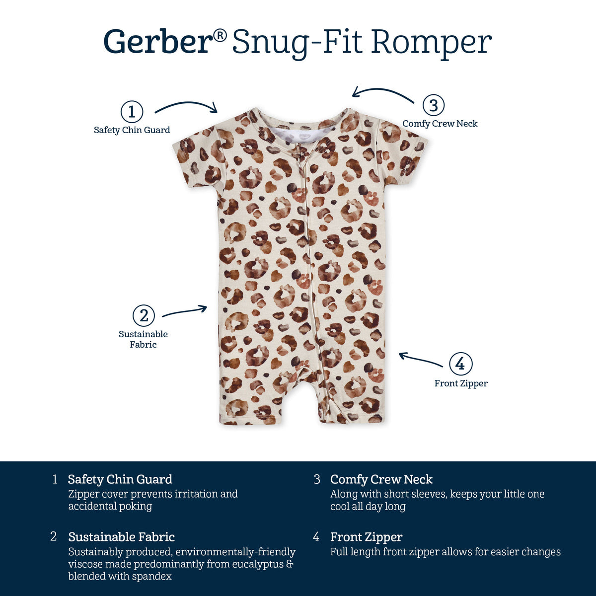 Baby Spotted Leopard Buttery Soft Viscose Made from Eucalyptus Snug Fit Romper-Gerber Childrenswear Wholesale