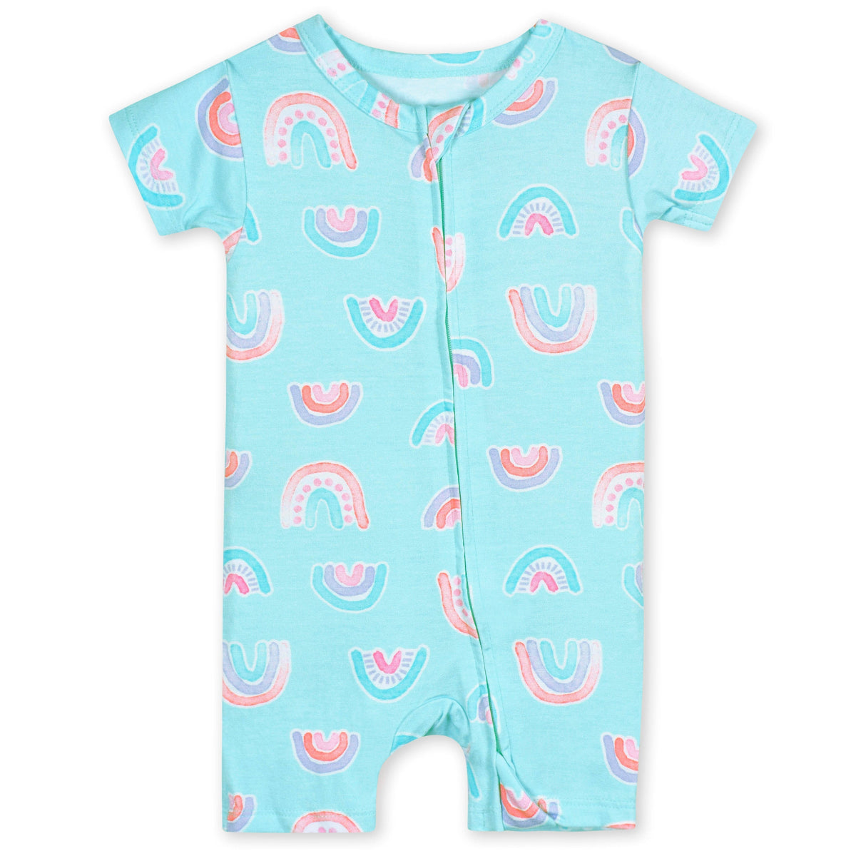Baby Girls Rainbow Sky Buttery Soft Viscose Made from Eucalyptus Snug Fit Romper, view 2
