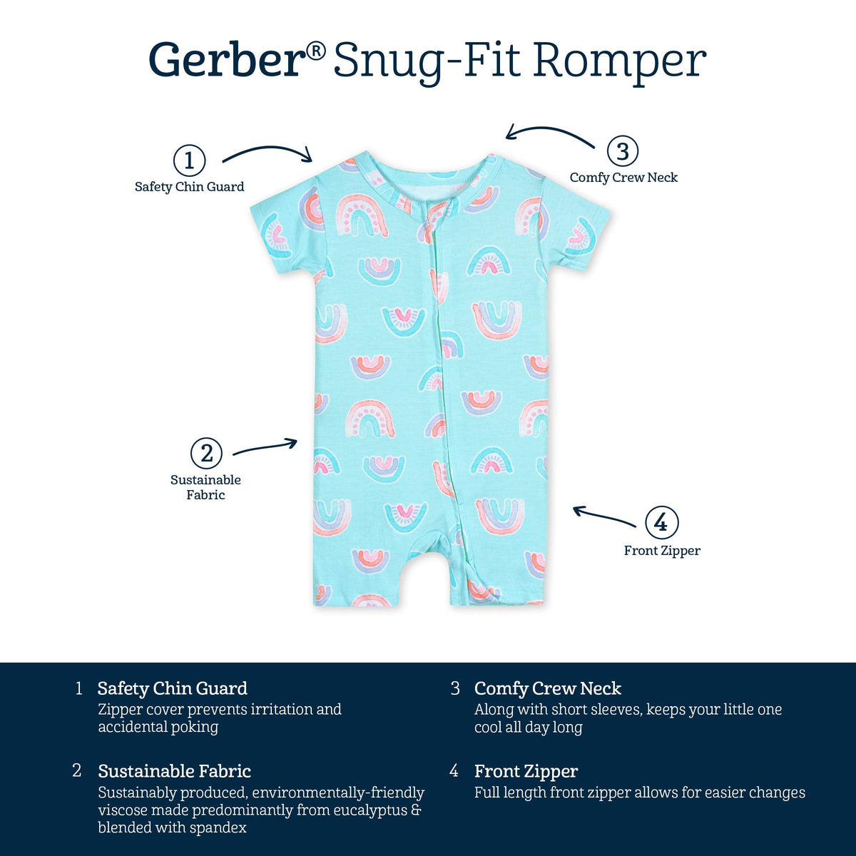 Baby Girls Rainbow Sky Buttery Soft Viscose Made from Eucalyptus Snug Fit Romper-Gerber Childrenswear Wholesale
