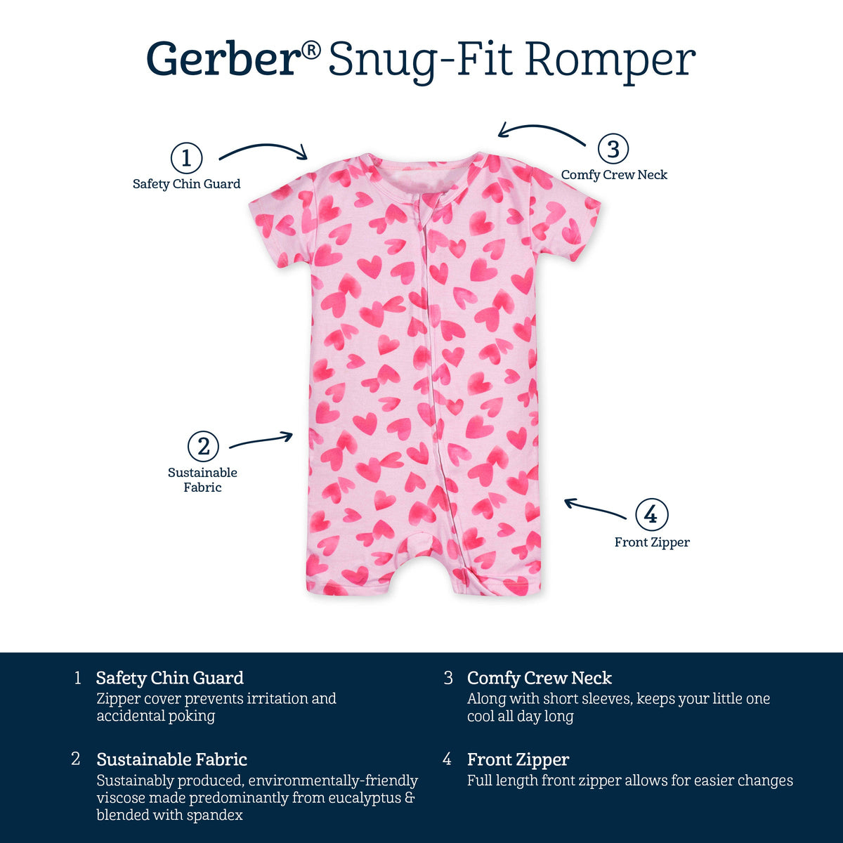 Baby Girls Heartfelt Buttery Soft Viscose Made from Eucalyptus Snug Fit Romper-Gerber Childrenswear Wholesale