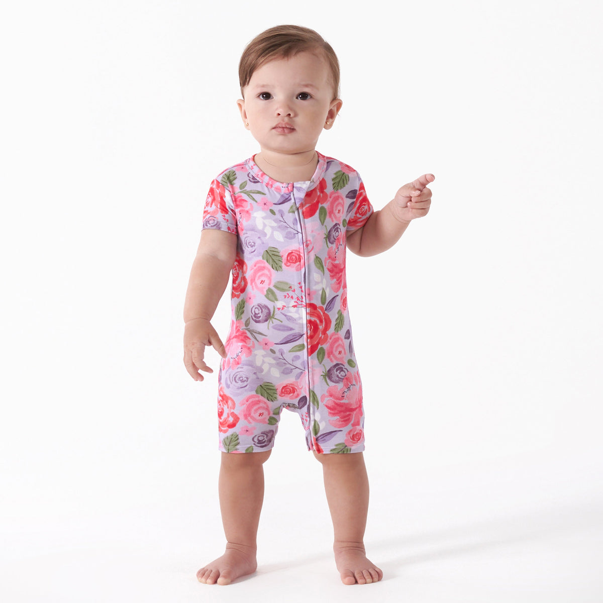 Baby Girls Lilac Garden Buttery Soft Viscose Made from Eucalyptus Snug Fit Romper, lifestyle photo 2