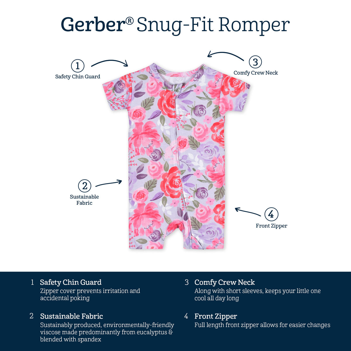 Baby Girls Lilac Garden Buttery Soft Viscose Made from Eucalyptus Snug Fit Romper-Gerber Childrenswear Wholesale