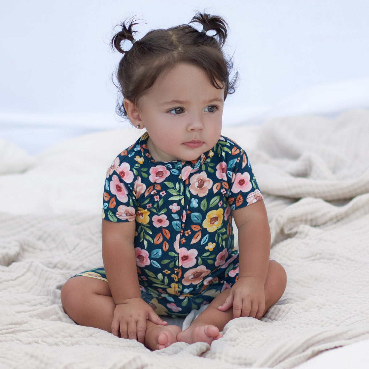 Baby Girls Midnight Floral Buttery Soft Viscose Made from Eucalyptus Snug Fit Romper, lifestyle photo 6
