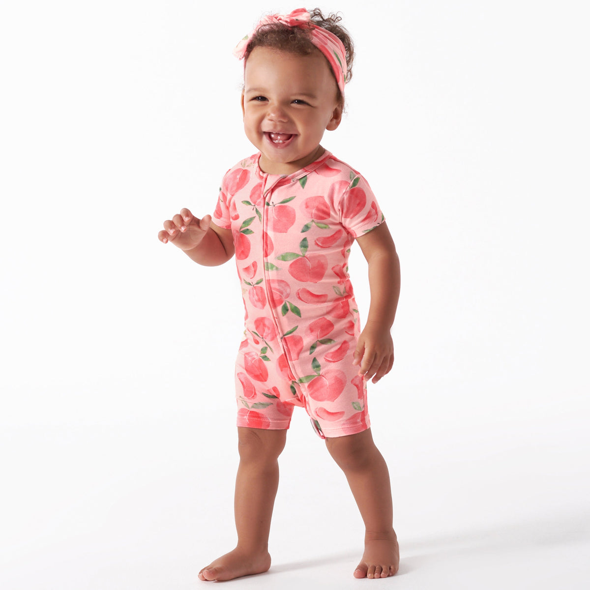 Baby Girls Just Peachy Buttery Soft Viscose Made from Eucalyptus Snug Fit Romper, lifestyle photo 2