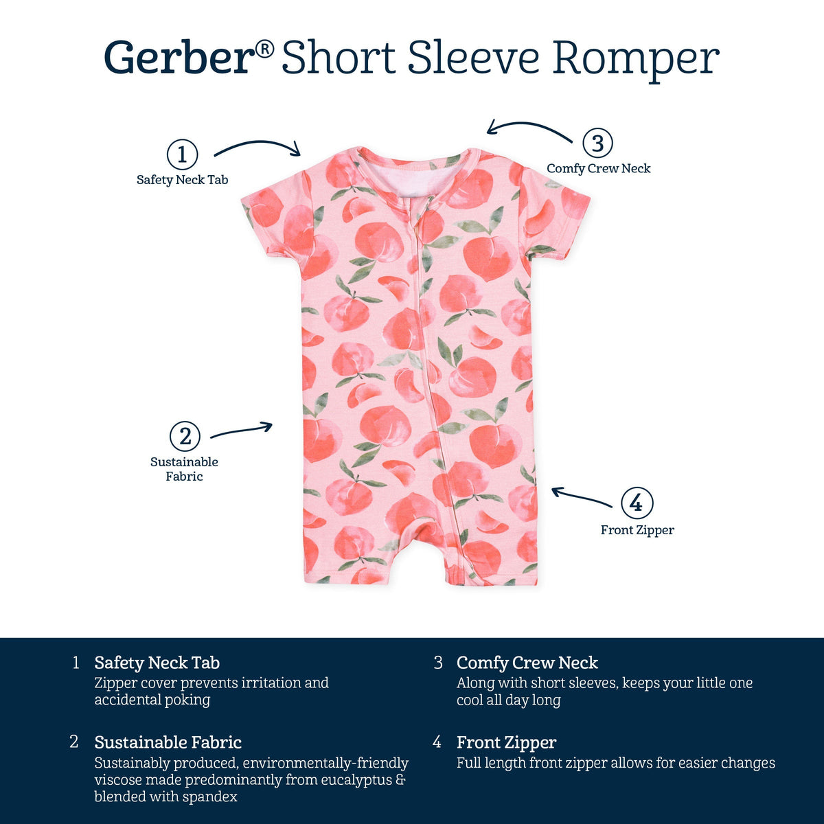 Baby Girls Just Peachy Buttery Soft Viscose Made from Eucalyptus Snug Fit Romper-Gerber Childrenswear Wholesale
