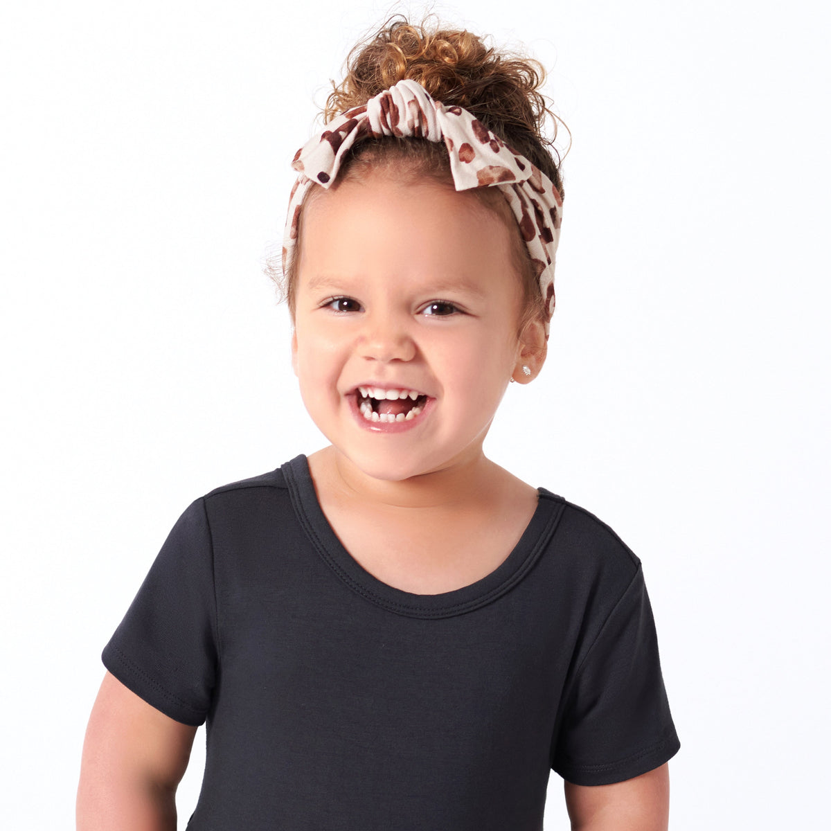 Girls Spotted Leopard Buttery Soft Viscose Made from Eucalyptus Headband, lifestyle photo 2