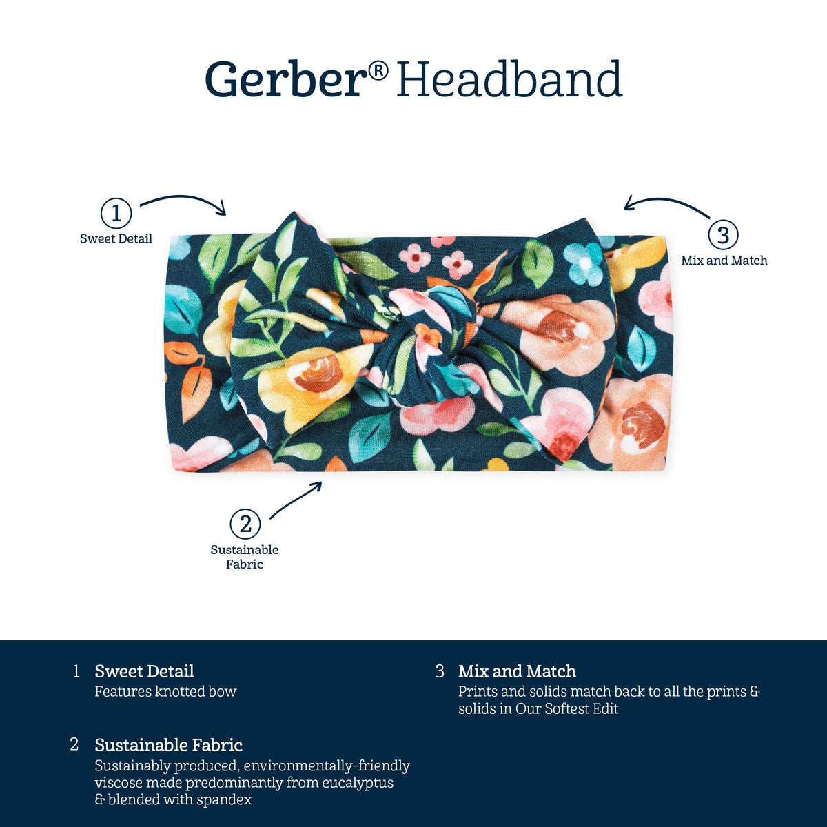 Girls Midnight Floral Buttery Soft Viscose Made from Eucalyptus Headband-Gerber Childrenswear Wholesale