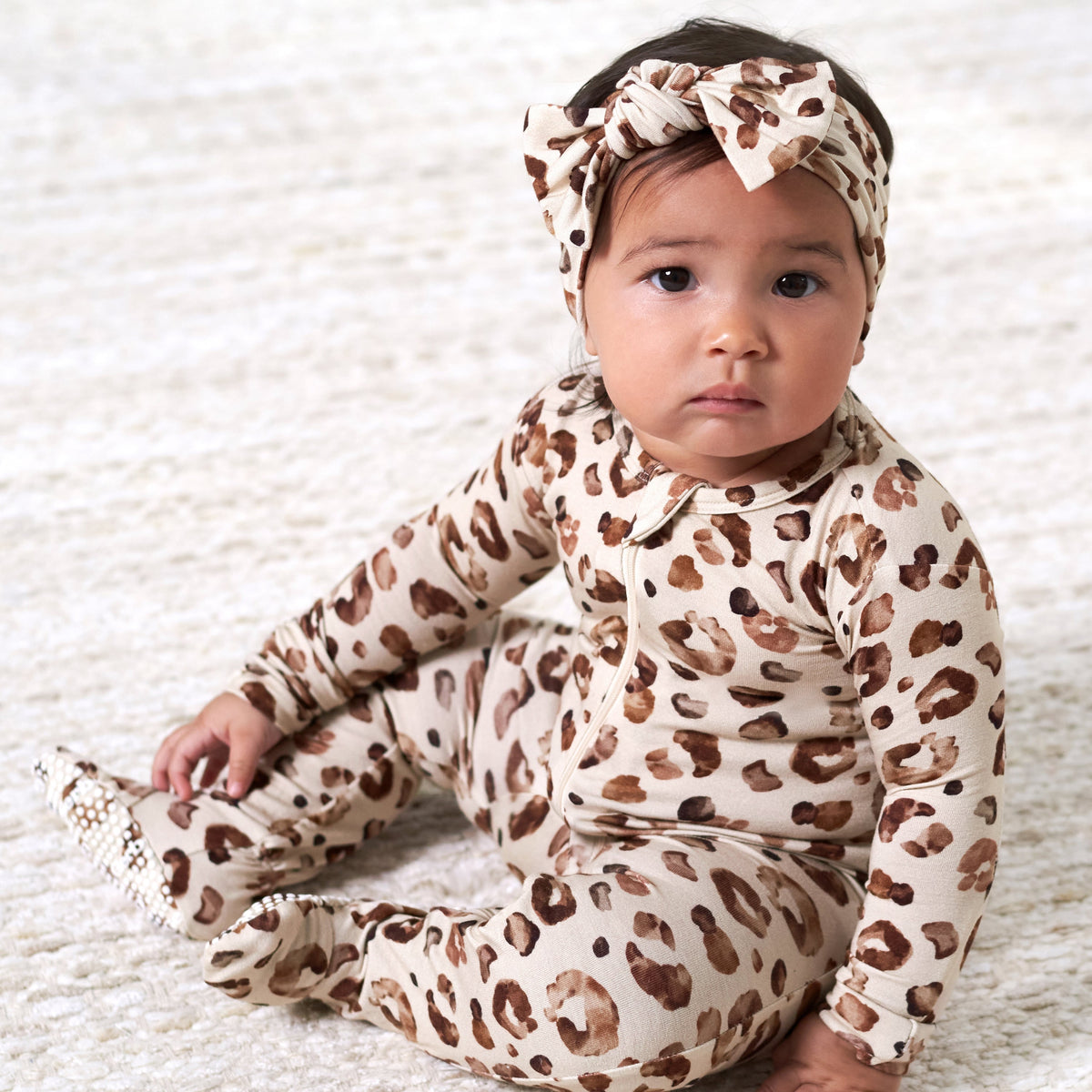 Baby & Toddler Spotted Leopard Buttery Soft Viscose Made from Eucalyptus Snug Fit Footed Pajamas, lifestyle photo 5