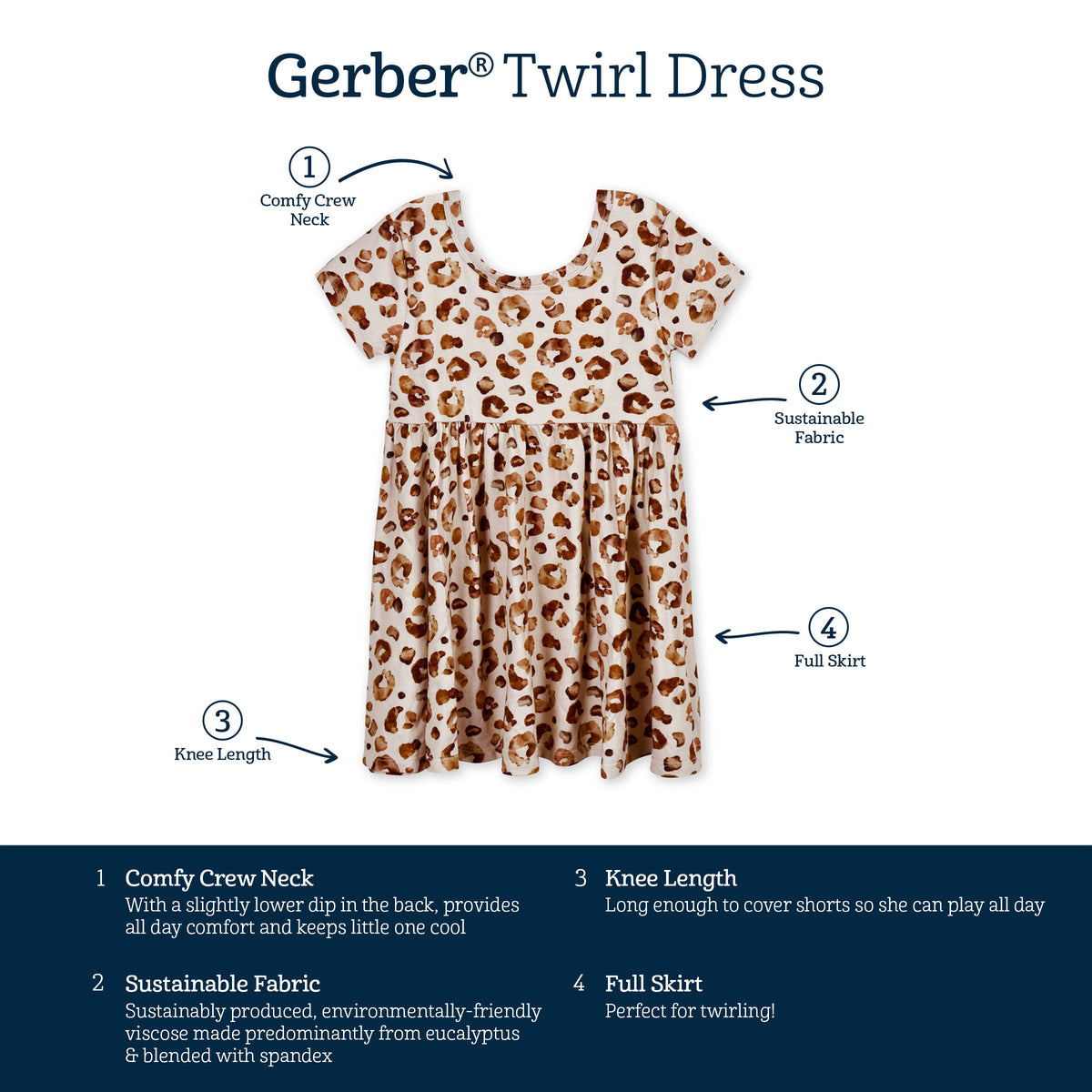 Infant & Toddler Girls Spotted Leopard Buttery Soft Viscose Made from Eucalyptus Twirl Dress-Gerber Childrenswear Wholesale