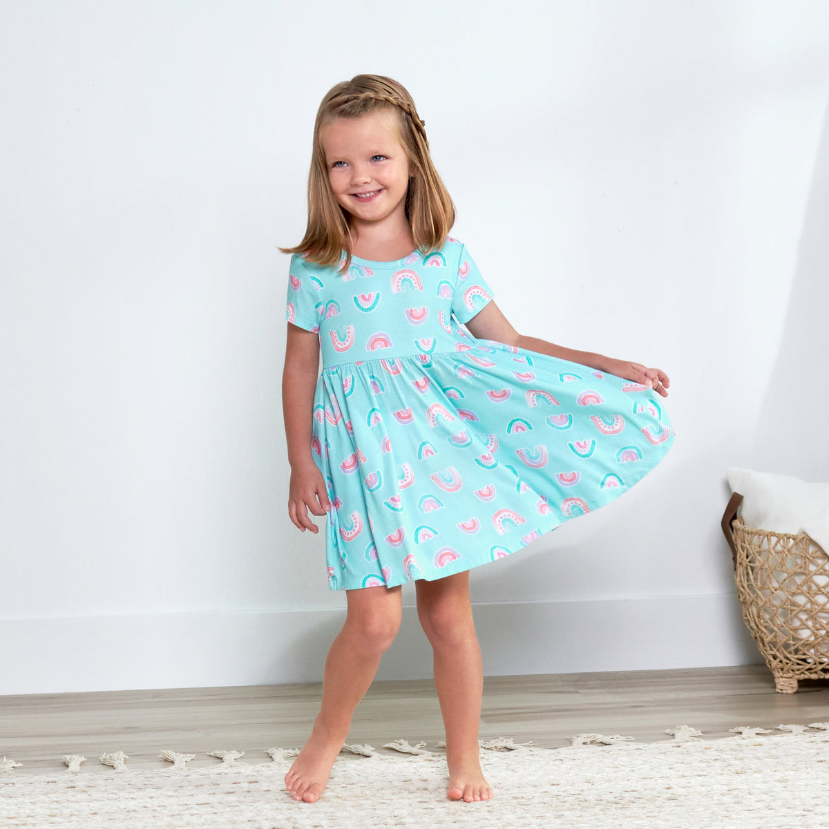 Infant & Toddler Girls Rainbow Sky Buttery Soft Viscose Made from Eucalyptus Twirl Dress, lifestyle photo 3