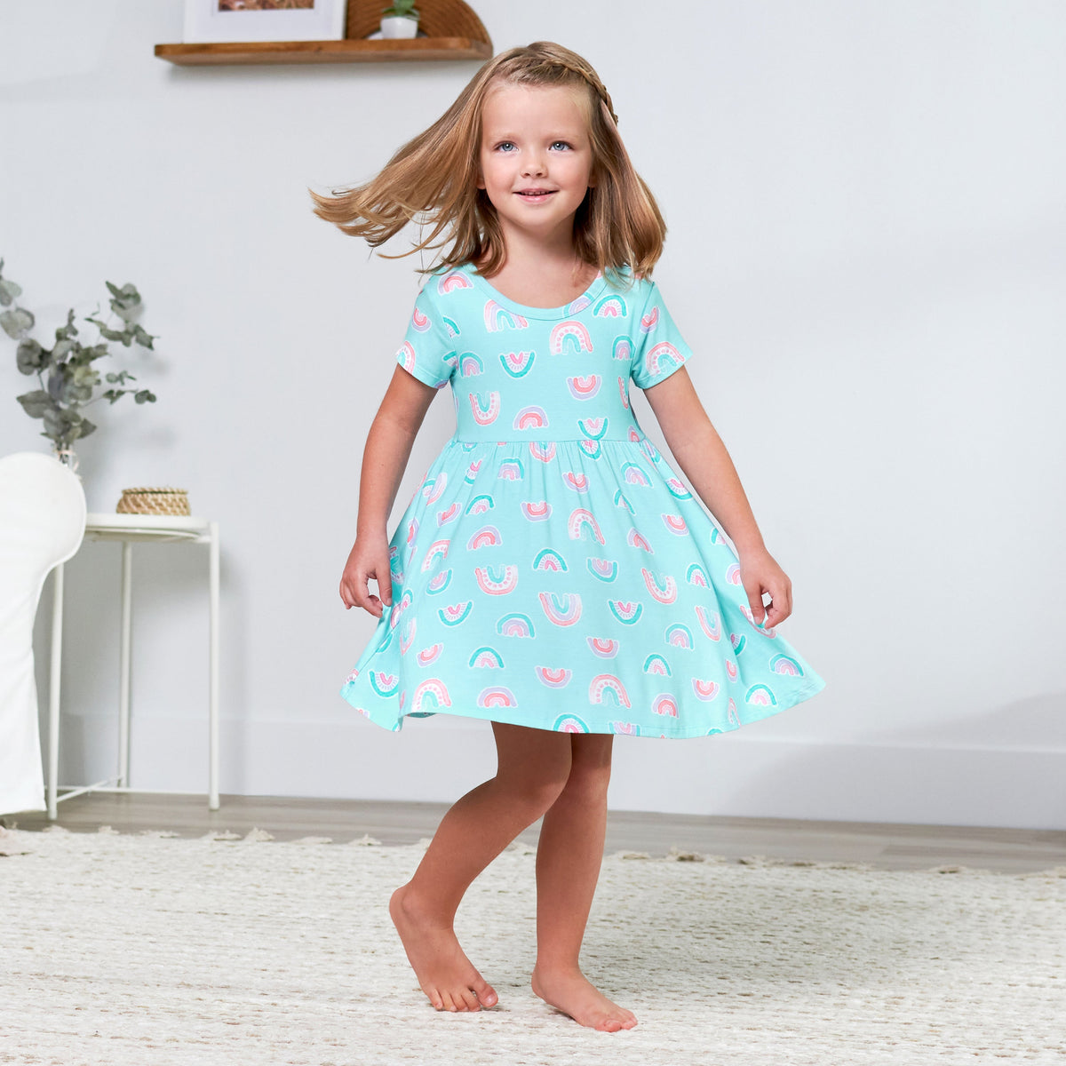 Infant & Toddler Girls Rainbow Sky Buttery Soft Viscose Made from Eucalyptus Twirl Dress, lifestyle photo 4