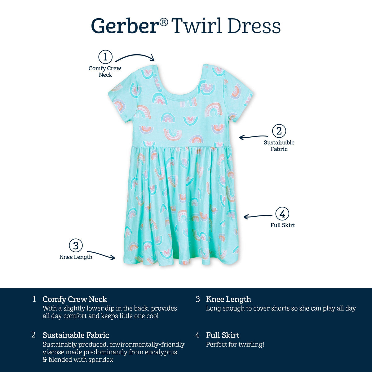 Infant & Toddler Girls Rainbow Sky Buttery Soft Viscose Made from Eucalyptus Twirl Dress-Gerber Childrenswear Wholesale