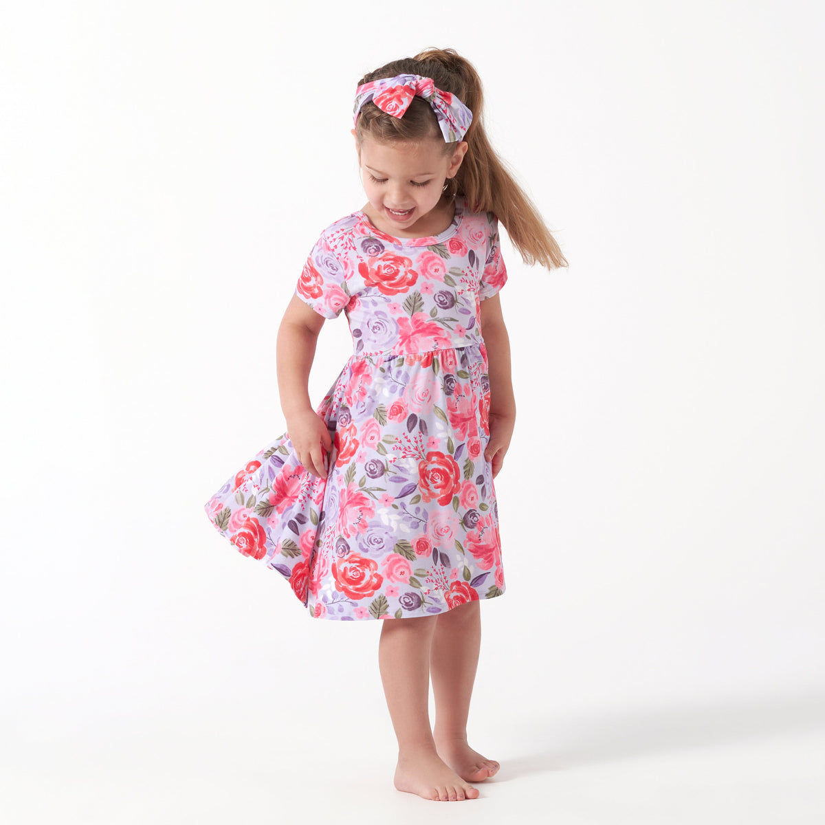 Infant & Toddler Girls Lilac Garden Buttery Soft Viscose Made from Eucalyptus Twirl Dress, lifestyle photo 2