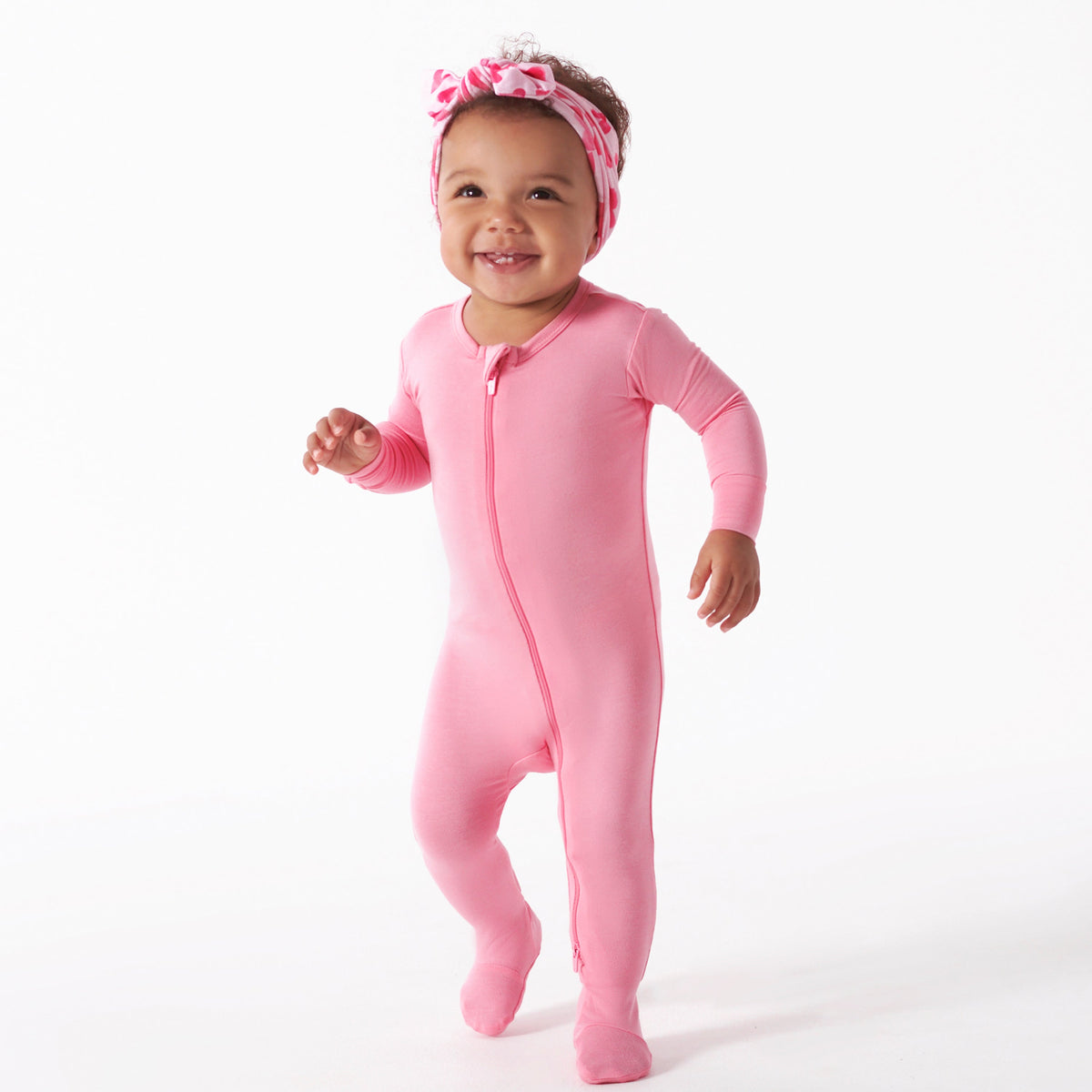 Baby & Toddler Pink Lemonade Buttery Soft Viscose Made from Eucalyptus Snug Fit Footed Pajamas, lifestyle photo 2