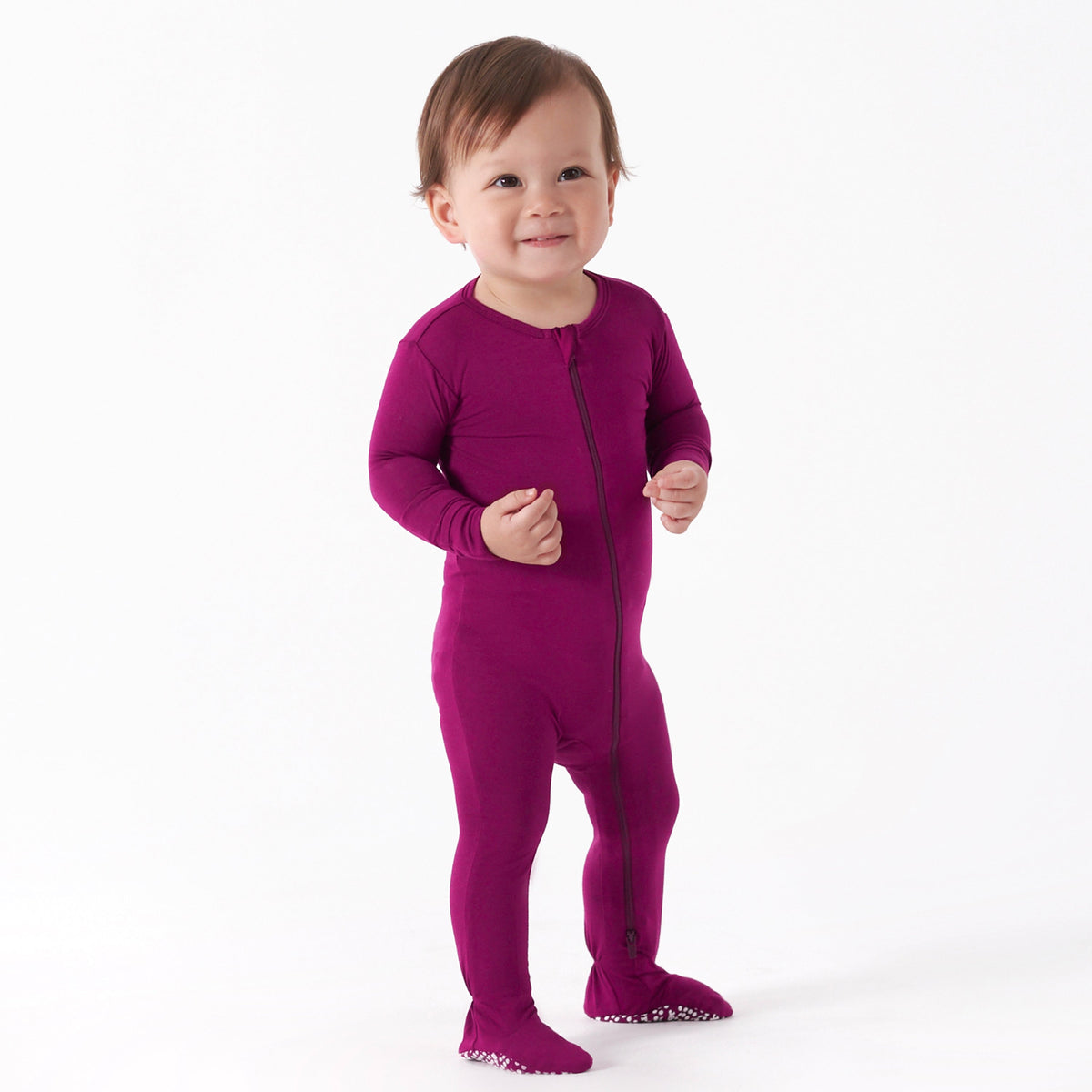 Baby & Toddler Raspberry Buttery Soft Viscose Made from Eucalyptus Snug Fit Footed Pajamas, lifestyle photo 1