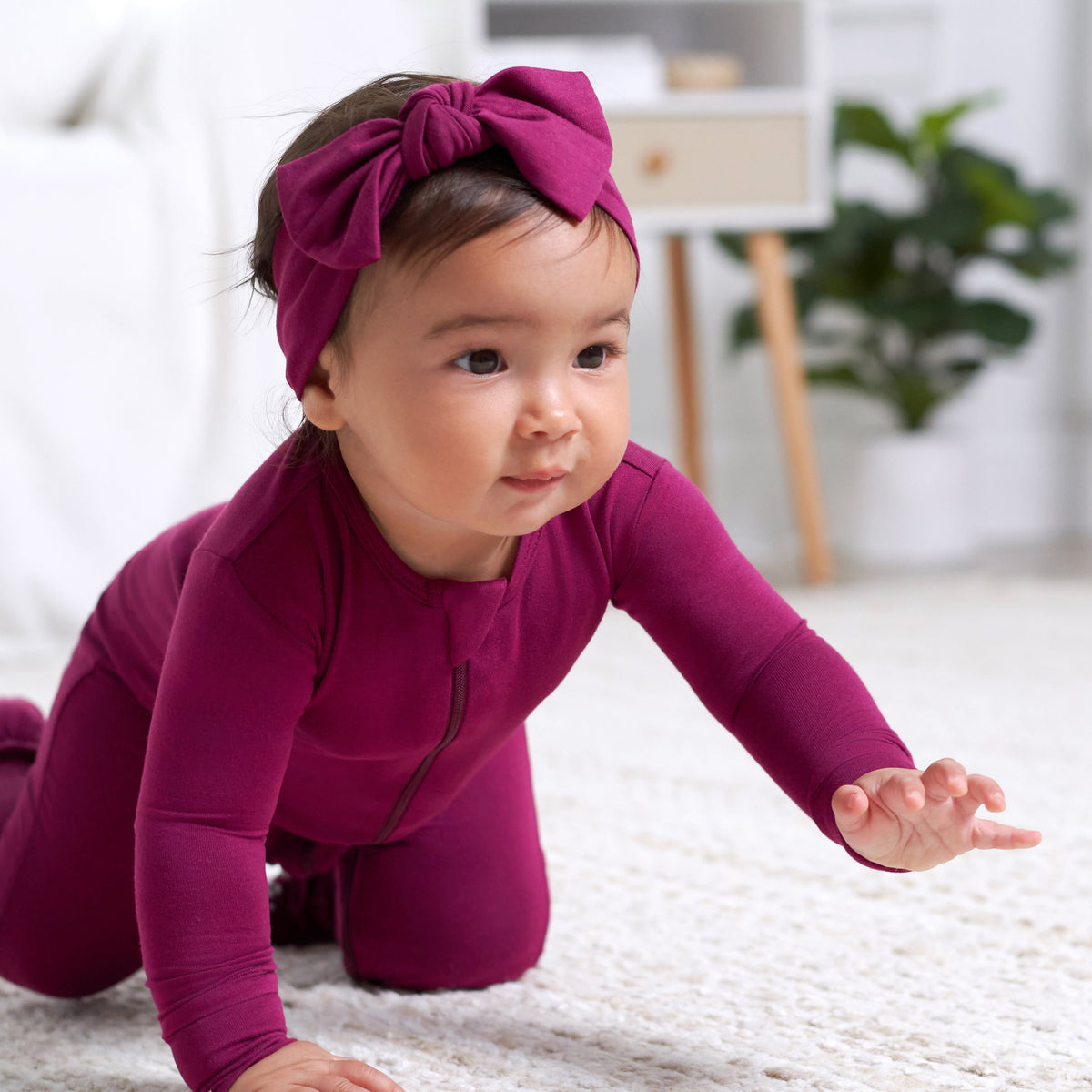 Baby & Toddler Raspberry Buttery Soft Viscose Made from Eucalyptus Snug Fit Footed Pajamas, lifestyle photo 3
