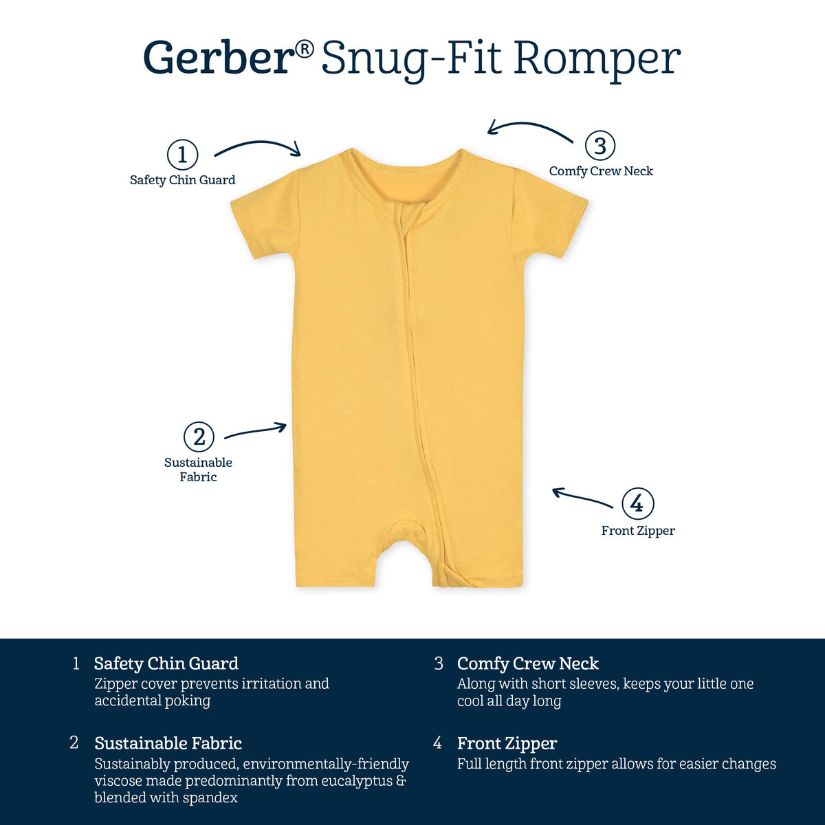 Baby Honey Buttery Soft Viscose Made from Eucalyptus Snug Fit Romper-Gerber Childrenswear Wholesale