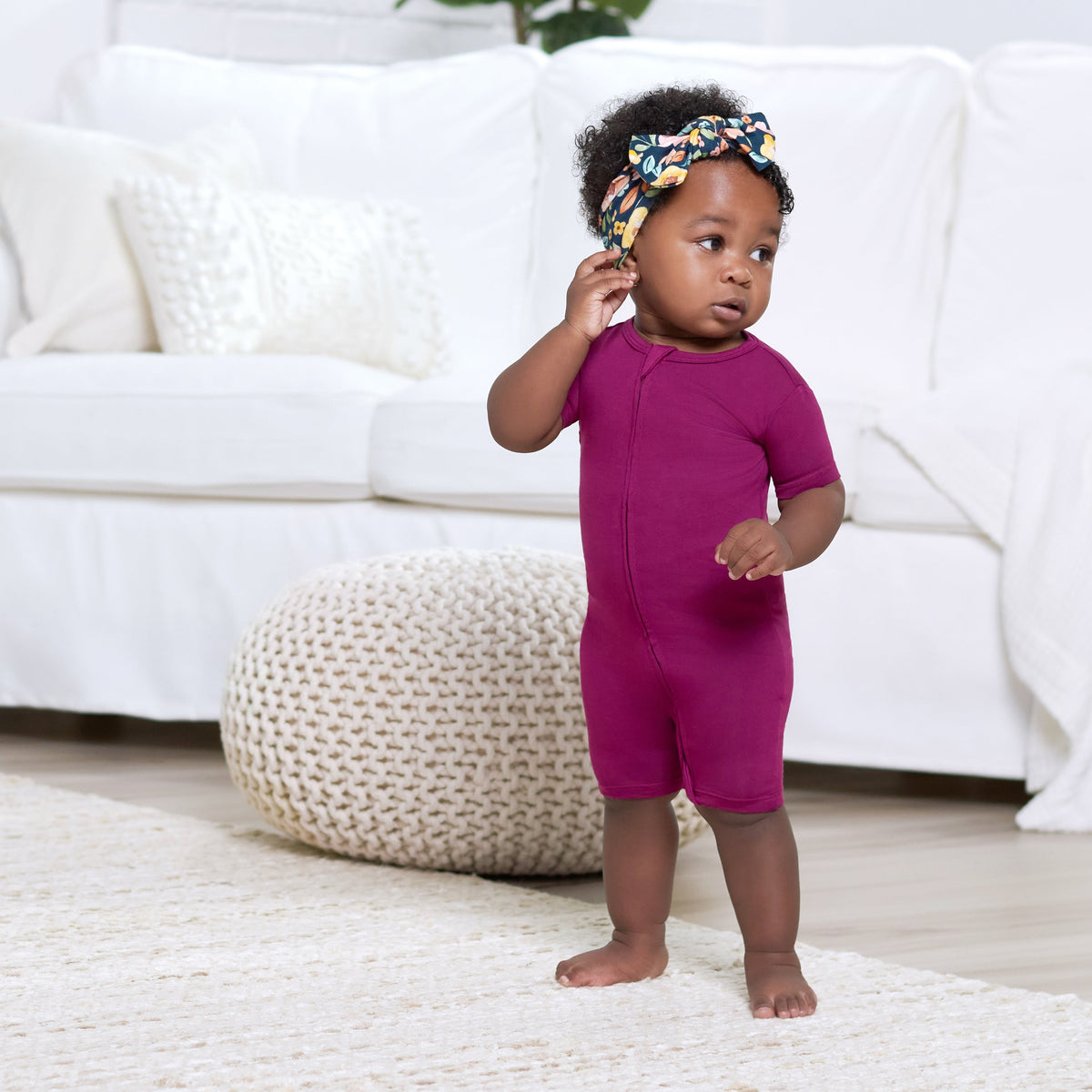 Baby Raspberry Buttery Soft Viscose Made from Eucalyptus Snug Fit Romper, lifestyle photo 4
