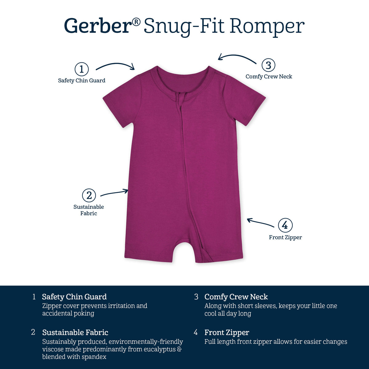 Baby Raspberry Buttery Soft Viscose Made from Eucalyptus Snug Fit Romper-Gerber Childrenswear Wholesale