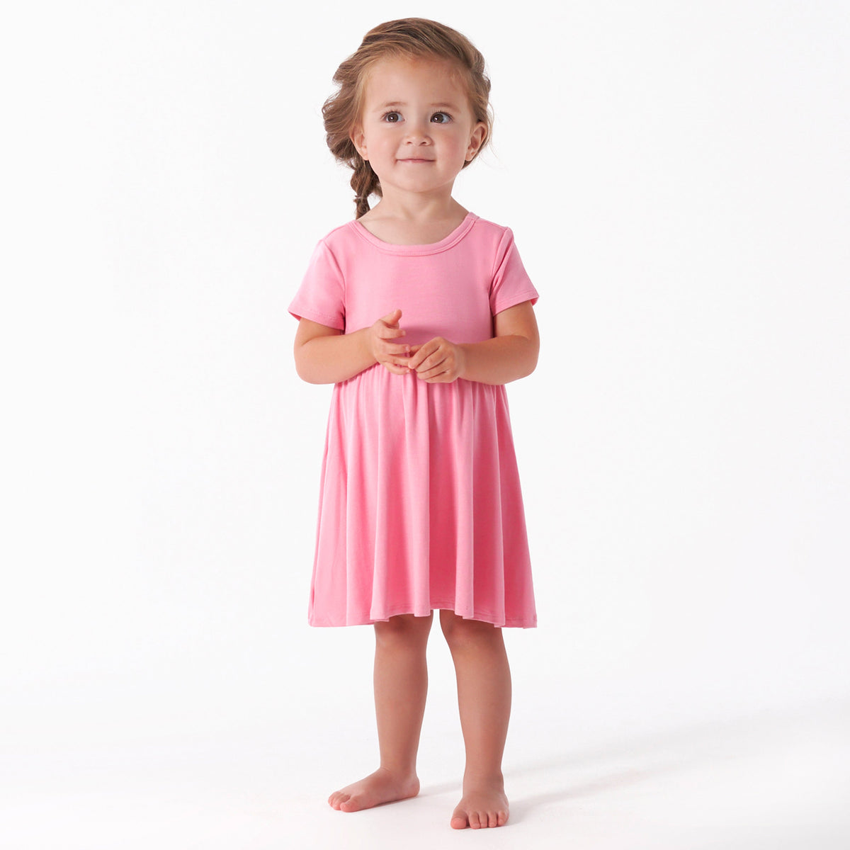 Infant & Toddler Girls Pink Lemonade Buttery Soft Viscose Made from Eucalyptus Twirl Dress, lifestyle photo 1