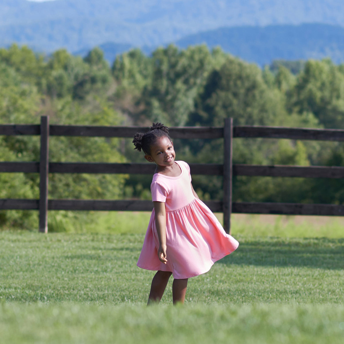 Infant & Toddler Girls Pink Lemonade Buttery Soft Viscose Made from Eucalyptus Twirl Dress, lifestyle photo 3