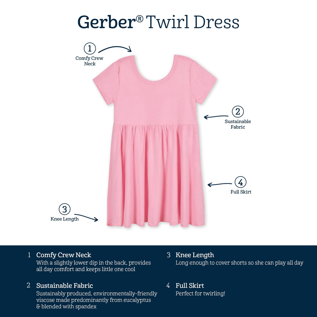 Infant & Toddler Girls Pink Lemonade Buttery Soft Viscose Made from Eucalyptus Twirl Dress-Gerber Childrenswear Wholesale
