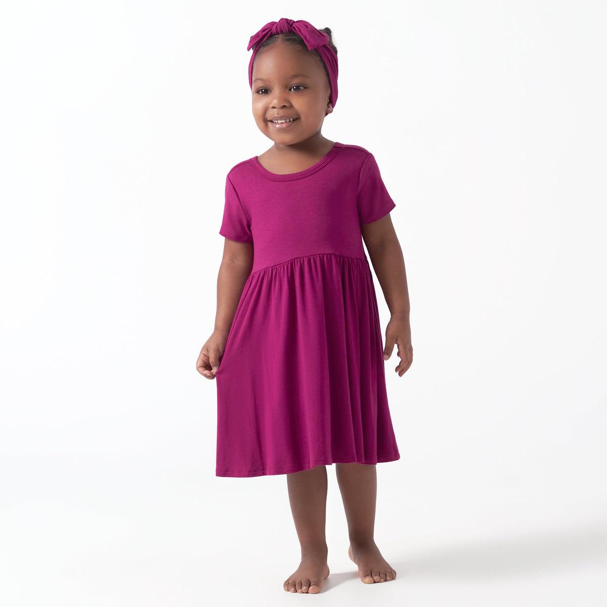 Infant & Toddler Girls Raspberry Buttery Soft Viscose Made from Eucalyptus Twirl Dress, lifestyle photo 1