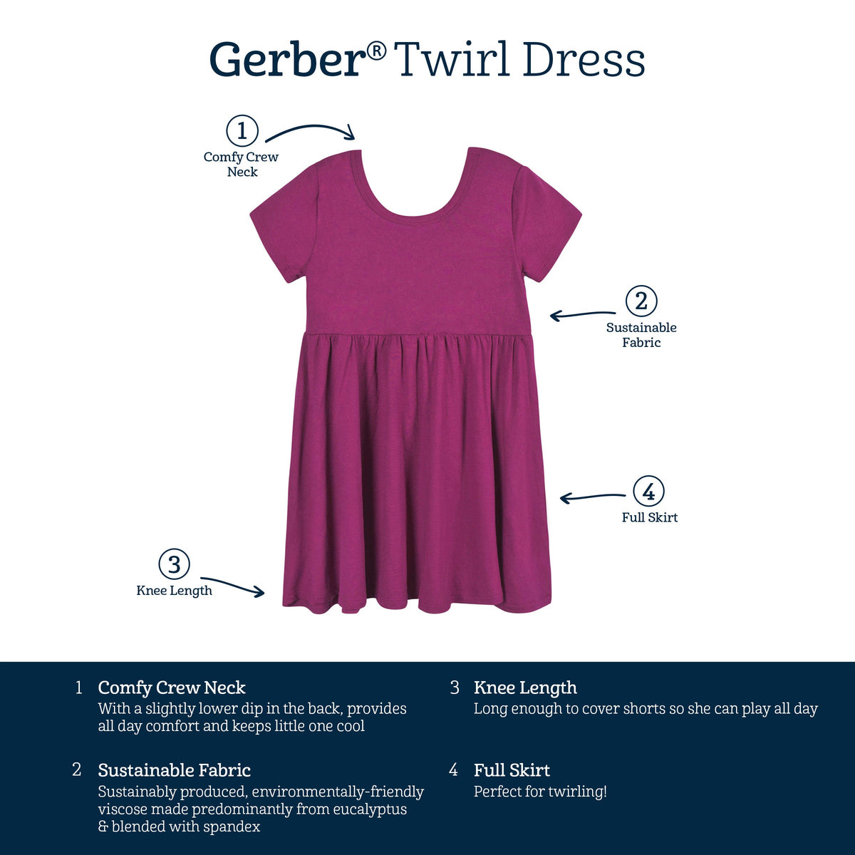 Infant & Toddler Girls Raspberry Buttery Soft Viscose Made from Eucalyptus Twirl Dress-Gerber Childrenswear Wholesale