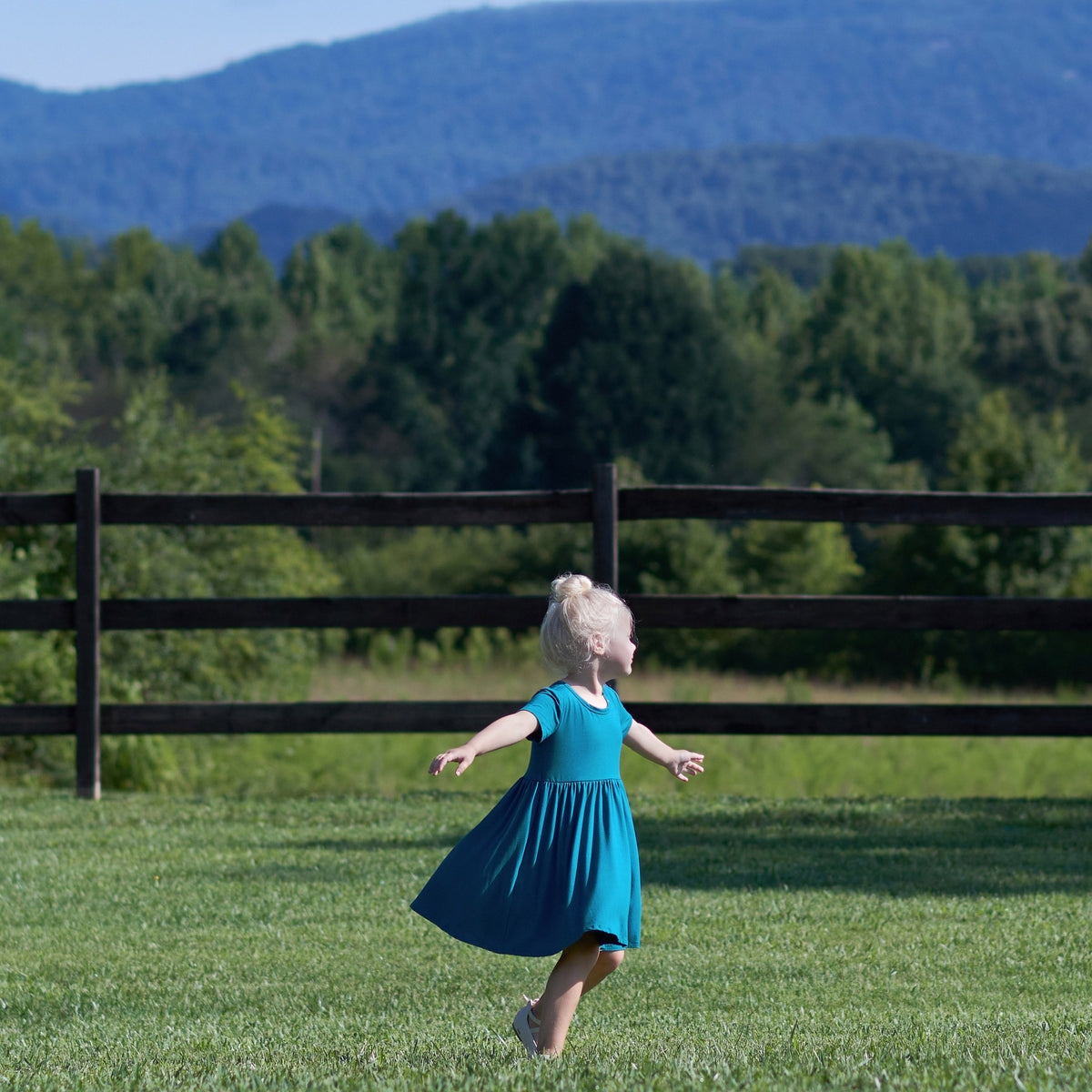 Infant & Toddler Girls Ocean Teal Buttery Soft Viscose Made from Eucalyptus Twirl Dress, lifestyle photo 2